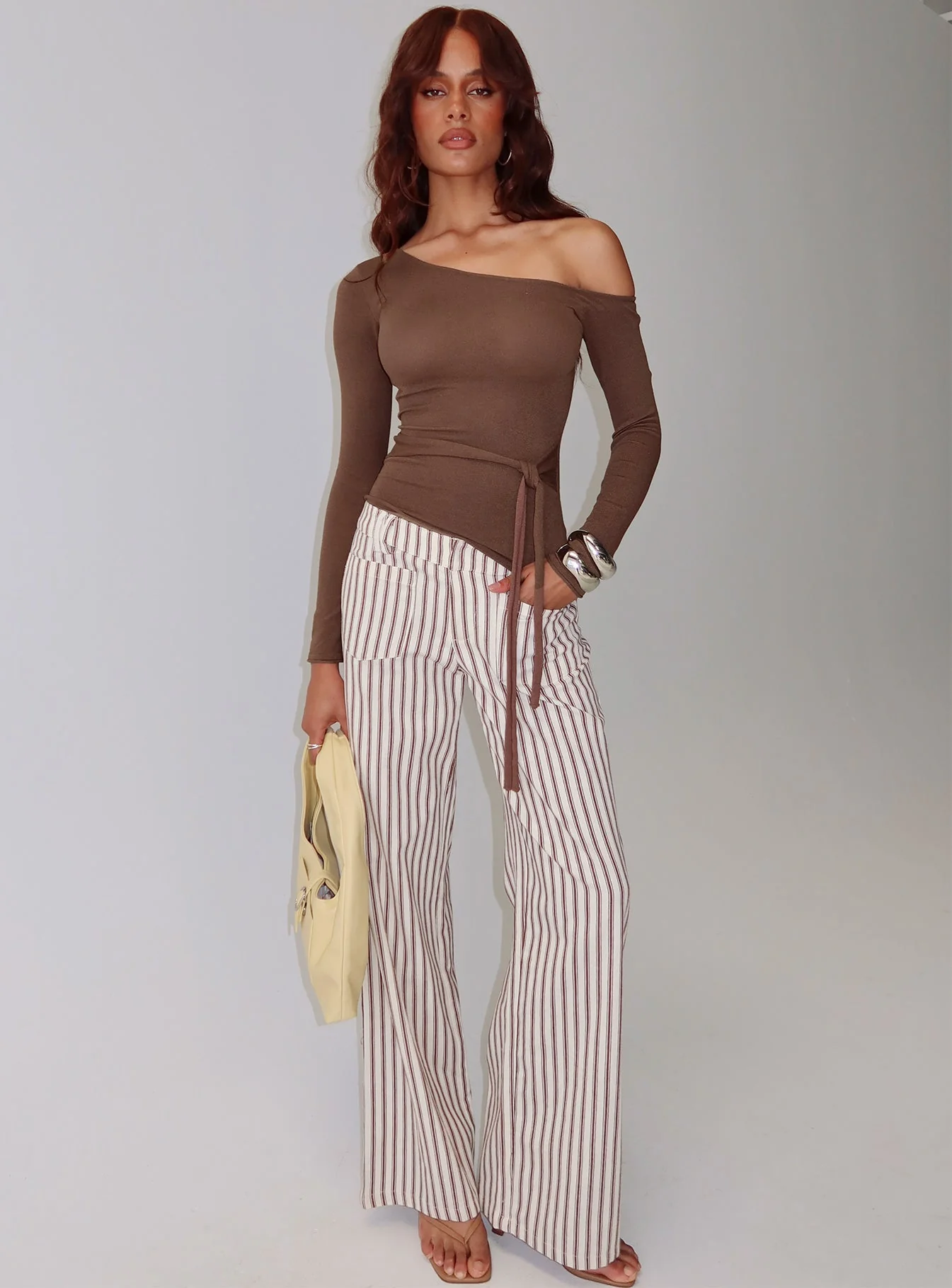 Kastor One Shoulder Long Sleeve Top Chocolate - Image 2