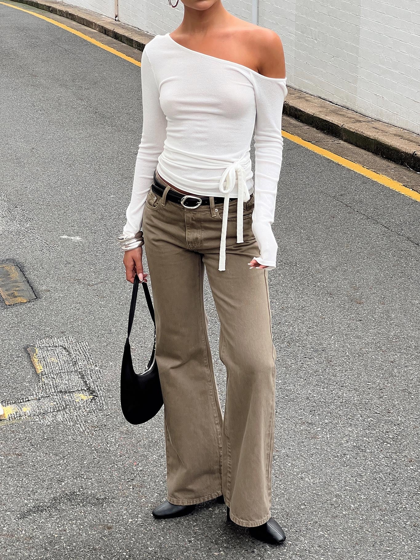 Kastor One Shoulder Long Sleeve Top White - Image 2