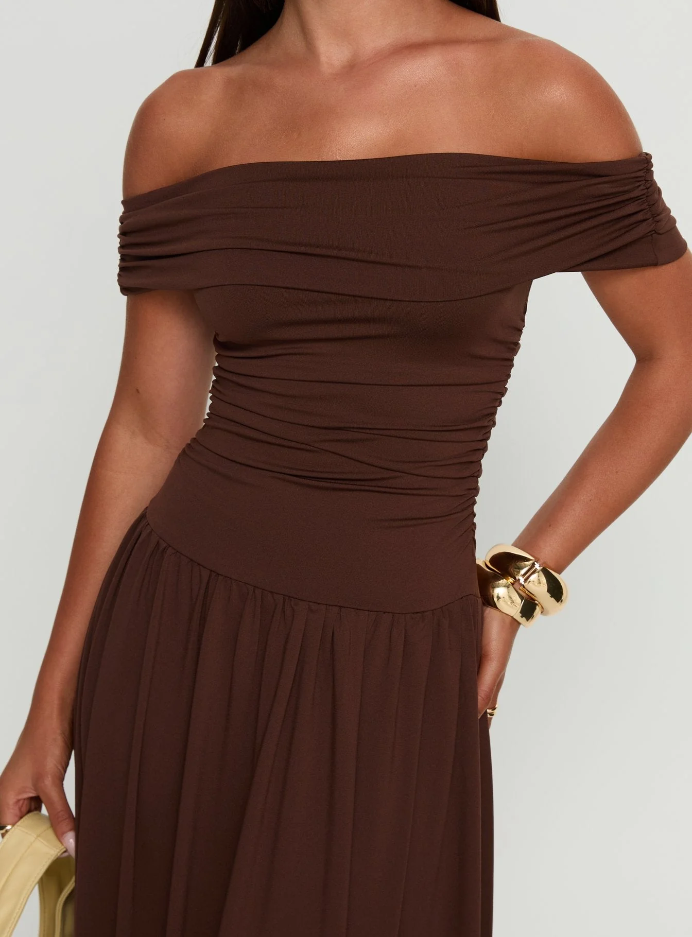 Katalia Off Shoulder Maxi Dress Chocolate Brown - Image 6