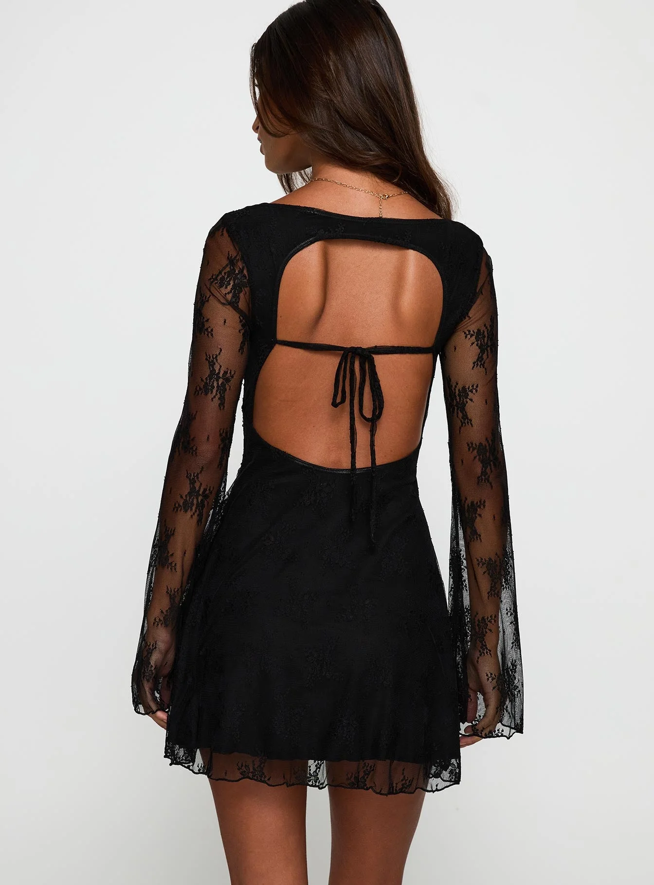 Kateryna Long Sleeve Lace Mini Dress Black - Image 4