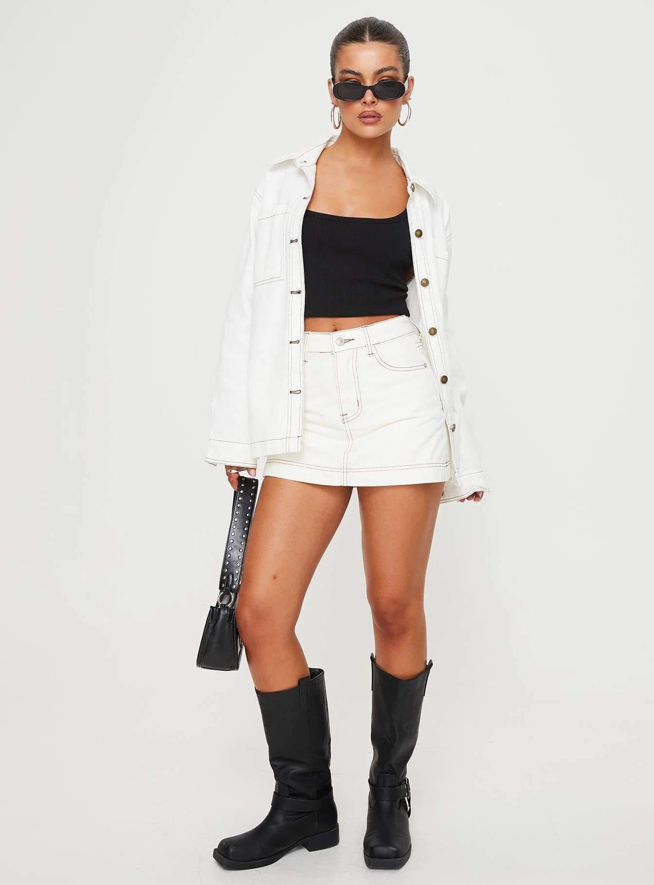 Katlynne Denim Mini Skort White - Image 3