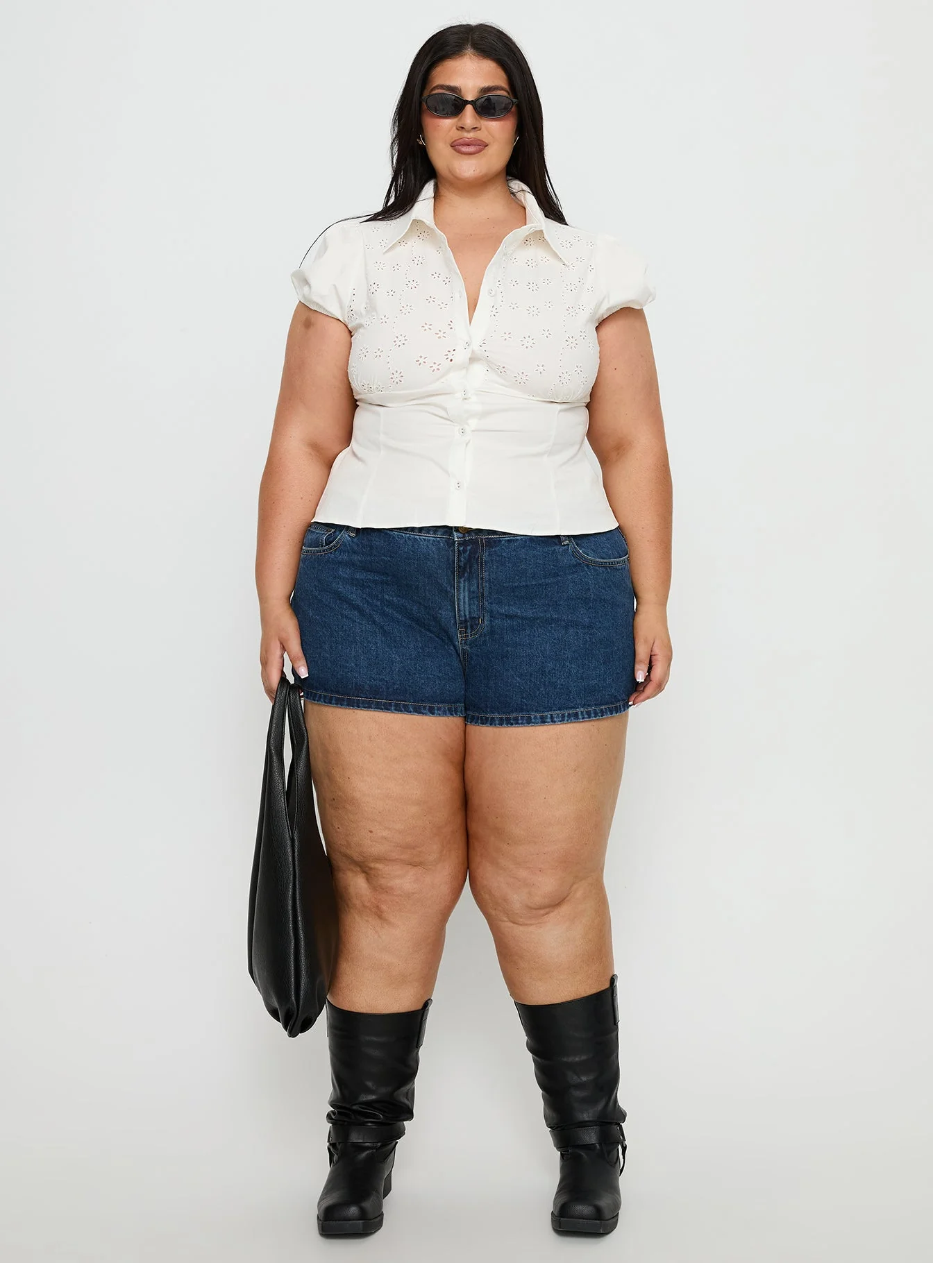 Kavira Tie Bust Short Sleeve Shirt White Curve - Image 7