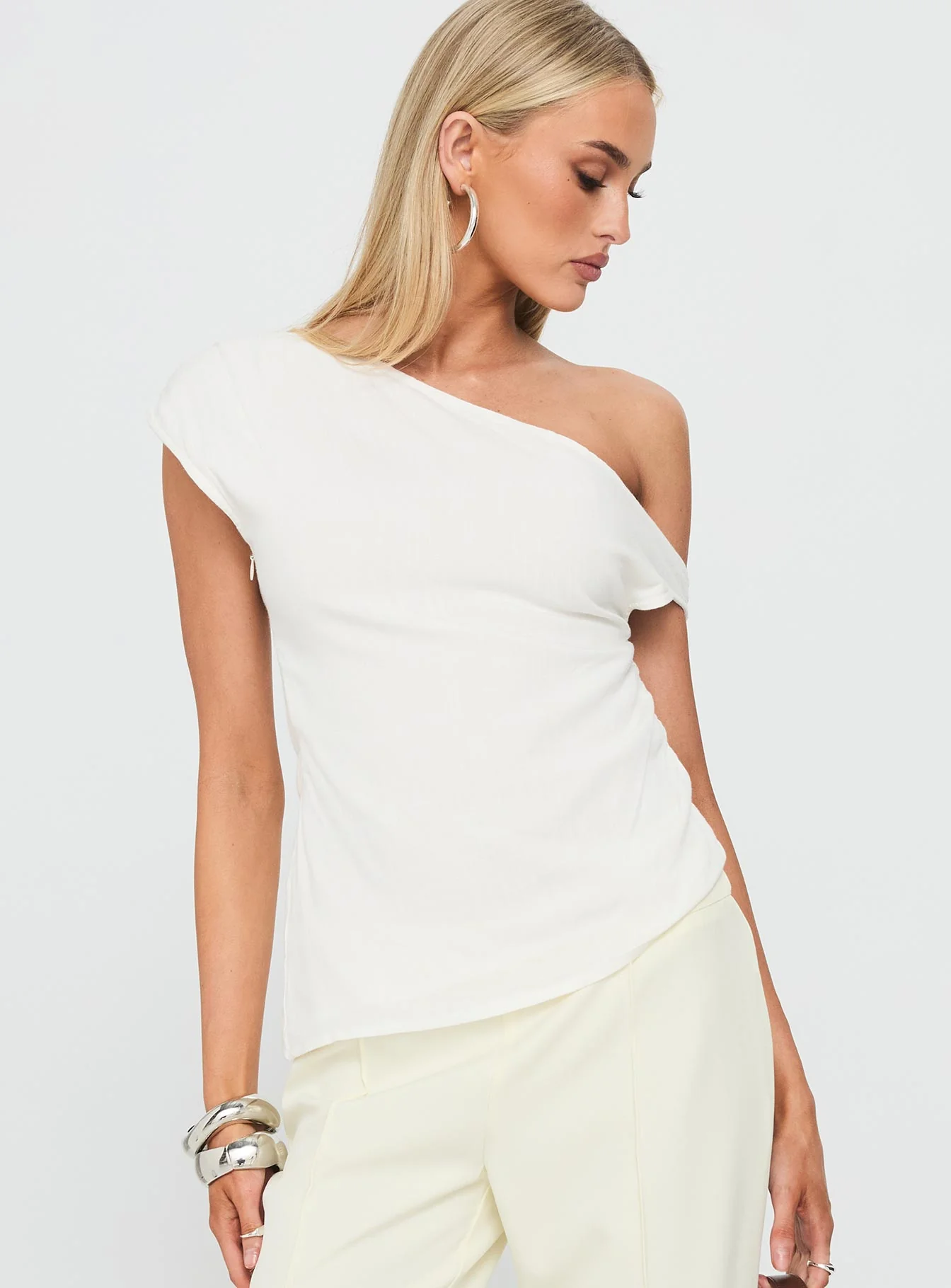 Kaylani One Shoulder Drape Top White - Image 2