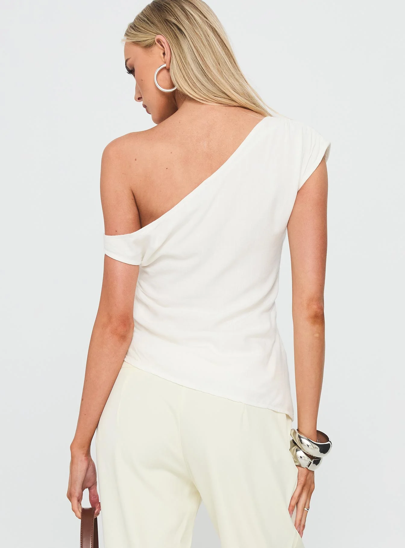 Kaylani One Shoulder Drape Top White - Image 6