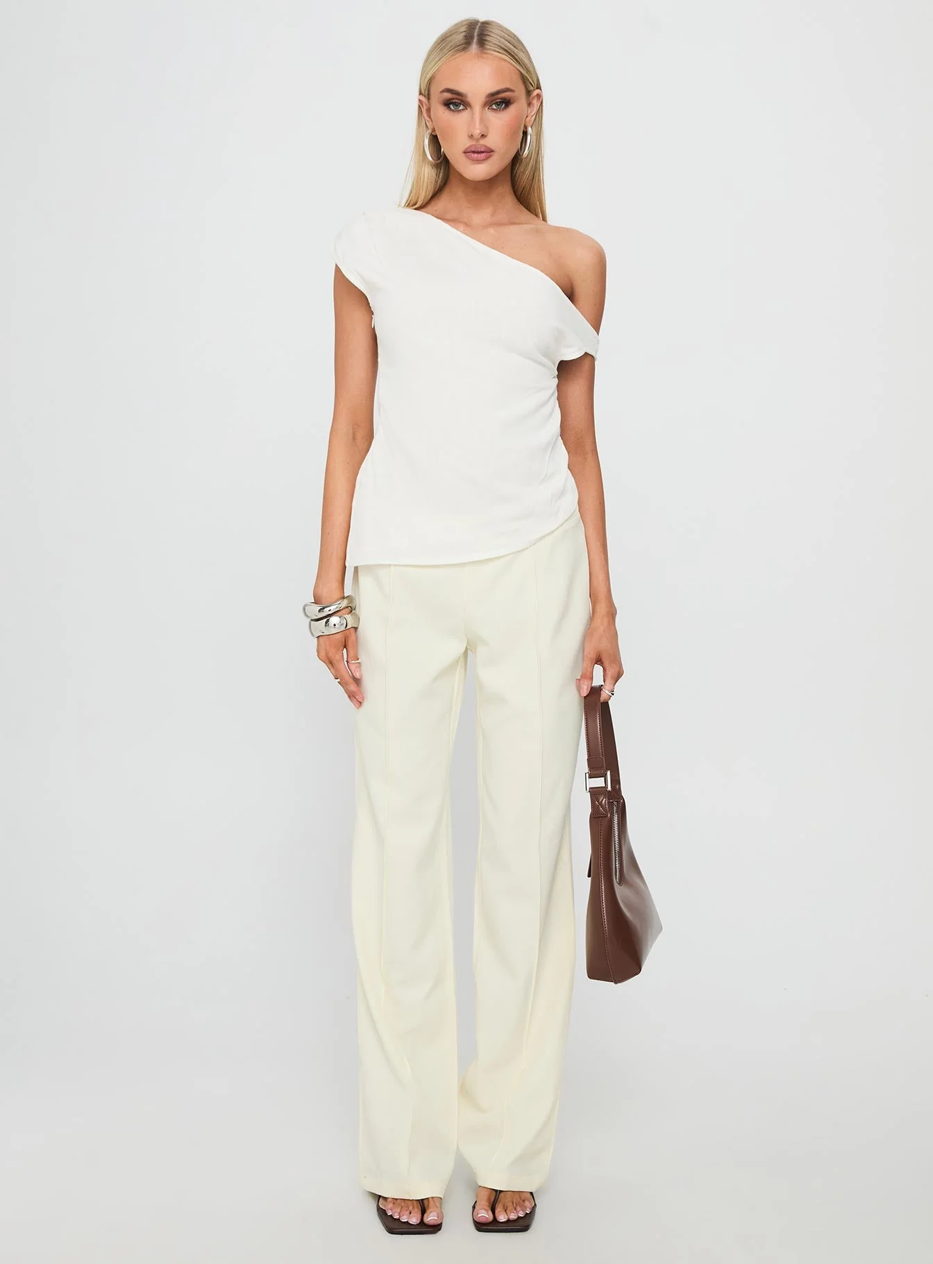 Kaylani One Shoulder Drape Top White - Image 8