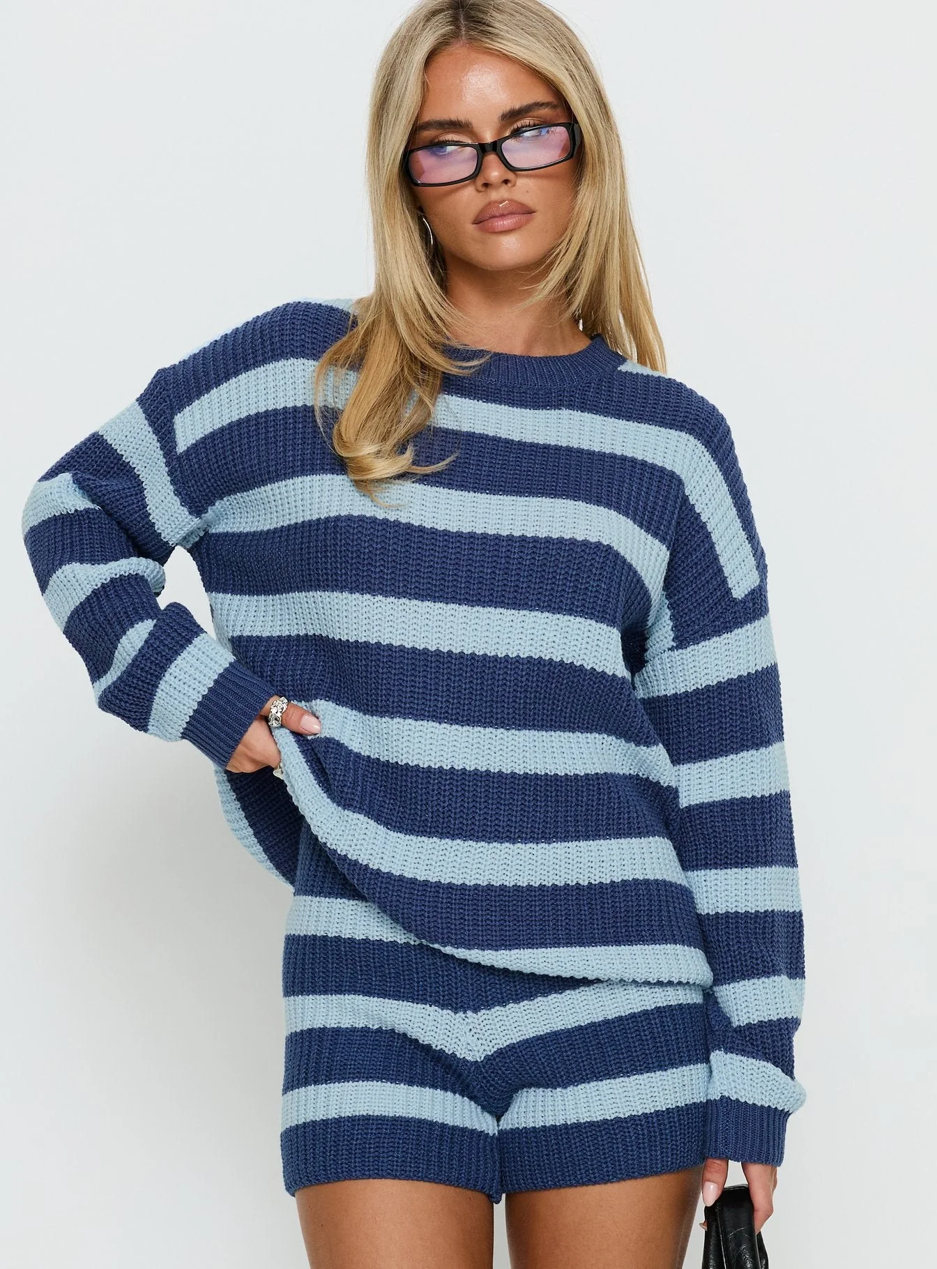 Kealin Crew Neck Knit Sweater Blue Stripe - Image 2