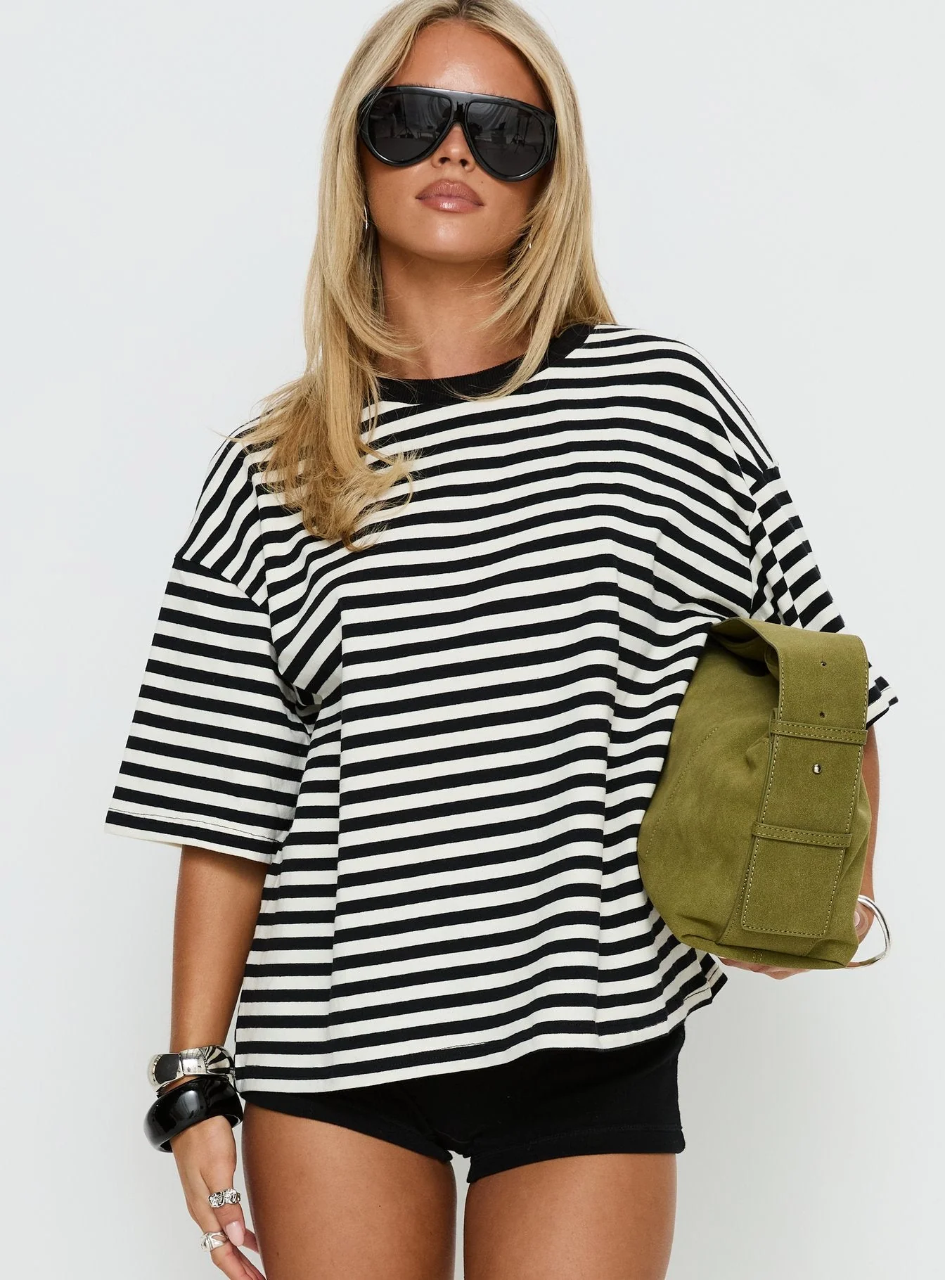 Settle Down Short Sleeve Top Black / White Stripe - Image 2