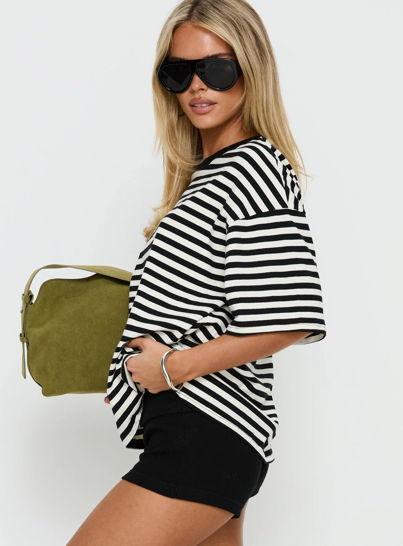 Settle Down Short Sleeve Top Black / White Stripe - Image 4