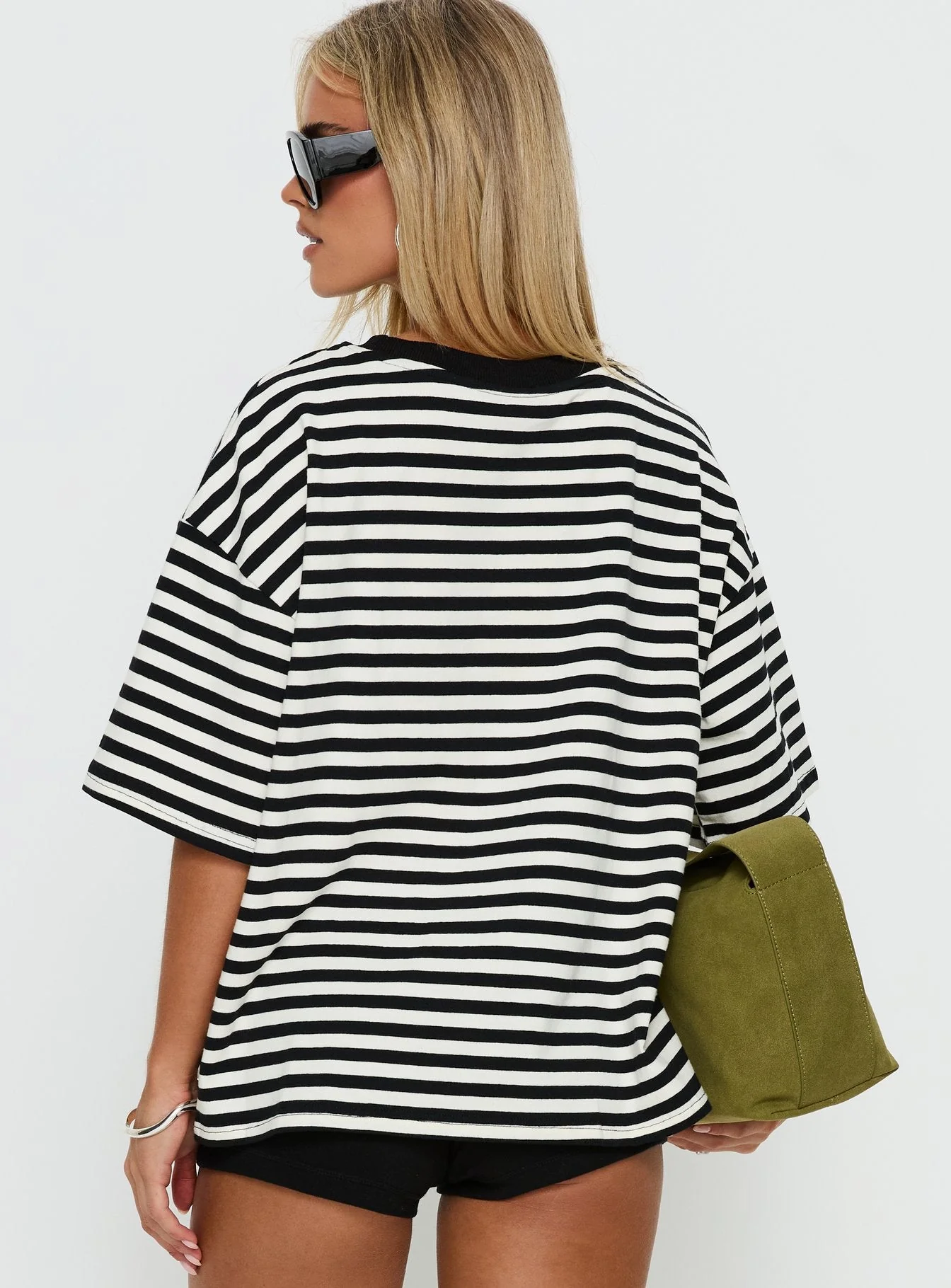 Settle Down Short Sleeve Top Black / White Stripe - Image 5