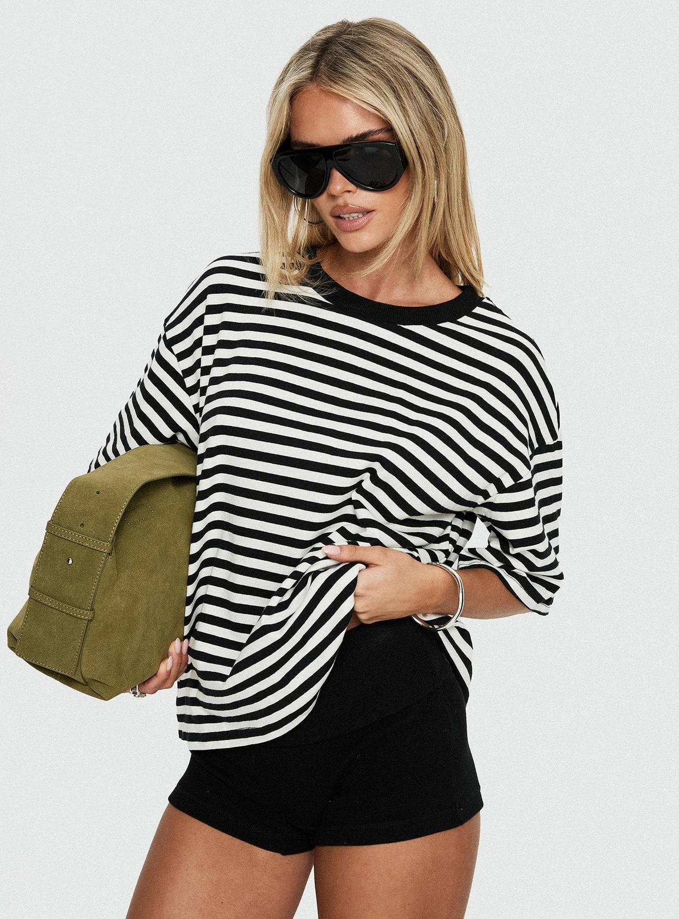 Settle Down Short Sleeve Top Black / White Stripe - Image 8