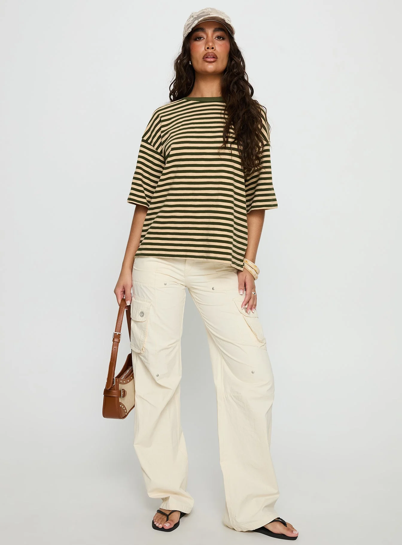 Settle Down Short Sleeve Top Green / Cream Stripe - Image 3