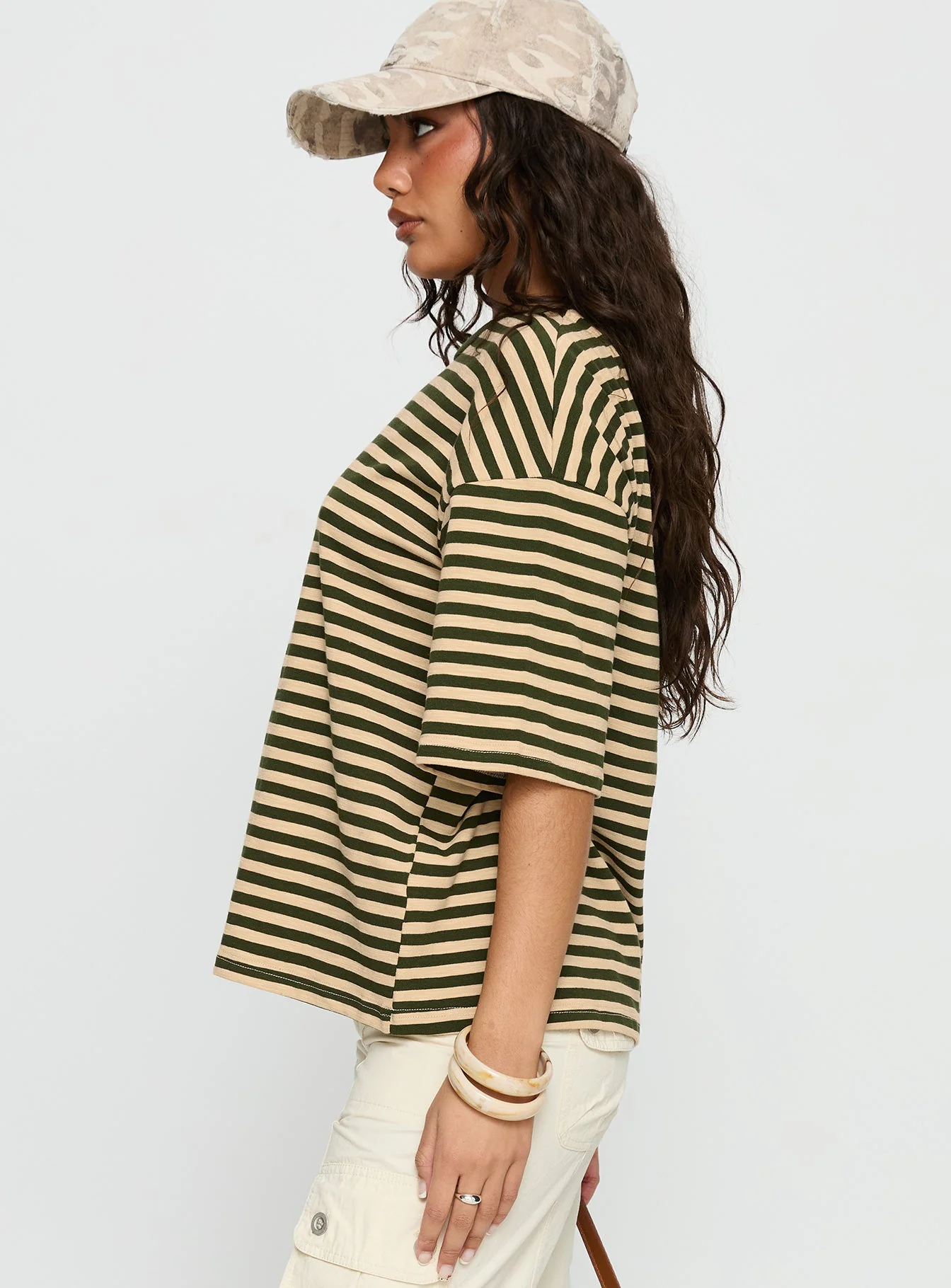 Settle Down Short Sleeve Top Green / Cream Stripe - Image 4