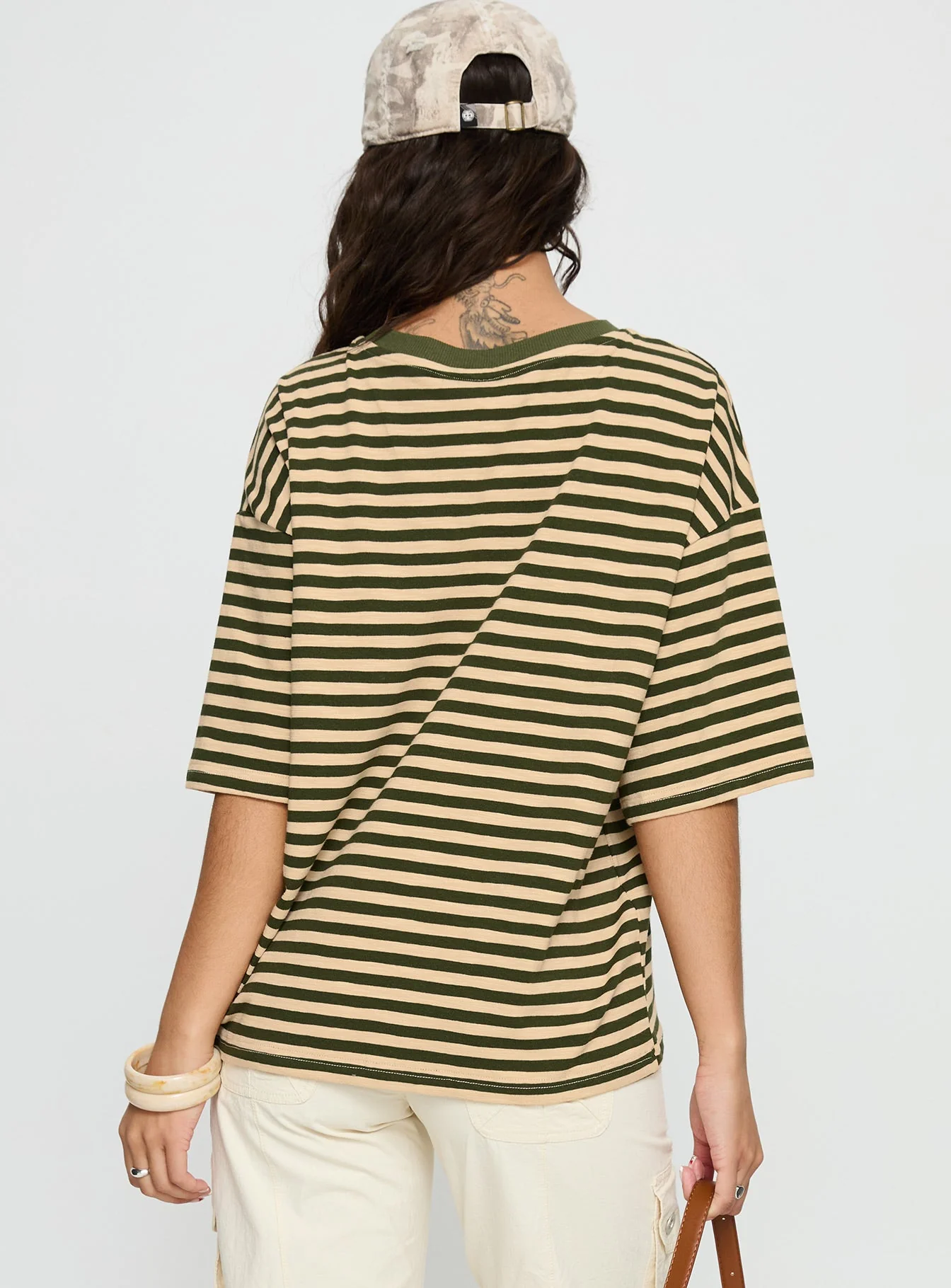 Settle Down Short Sleeve Top Green / Cream Stripe - Image 5