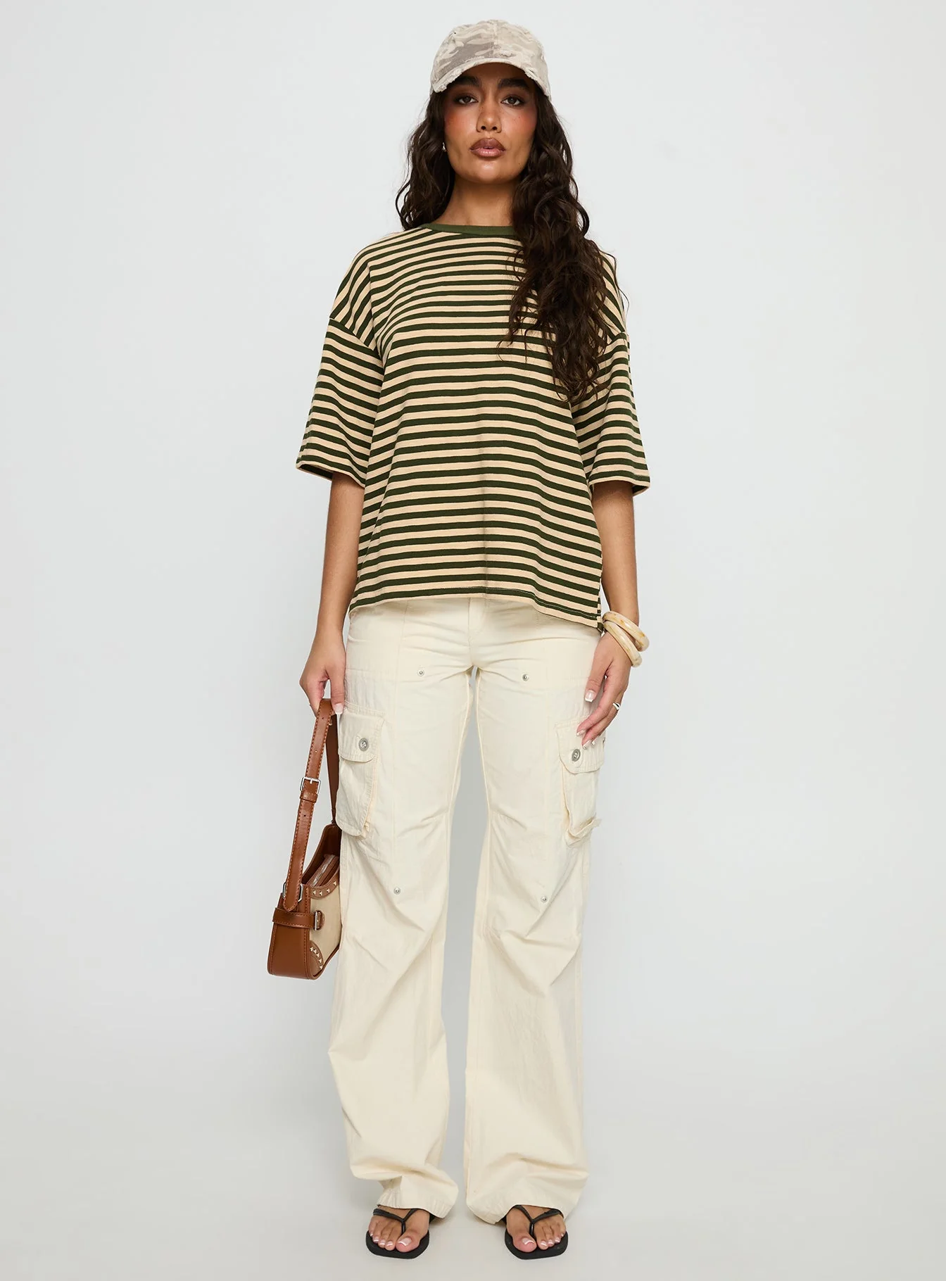 Settle Down Short Sleeve Top Green / Cream Stripe - Image 7