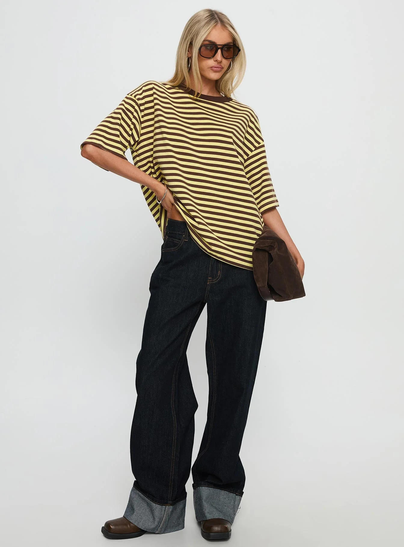 Settle Down Short Sleeve Top Yellow / Brown Stripe - Image 3