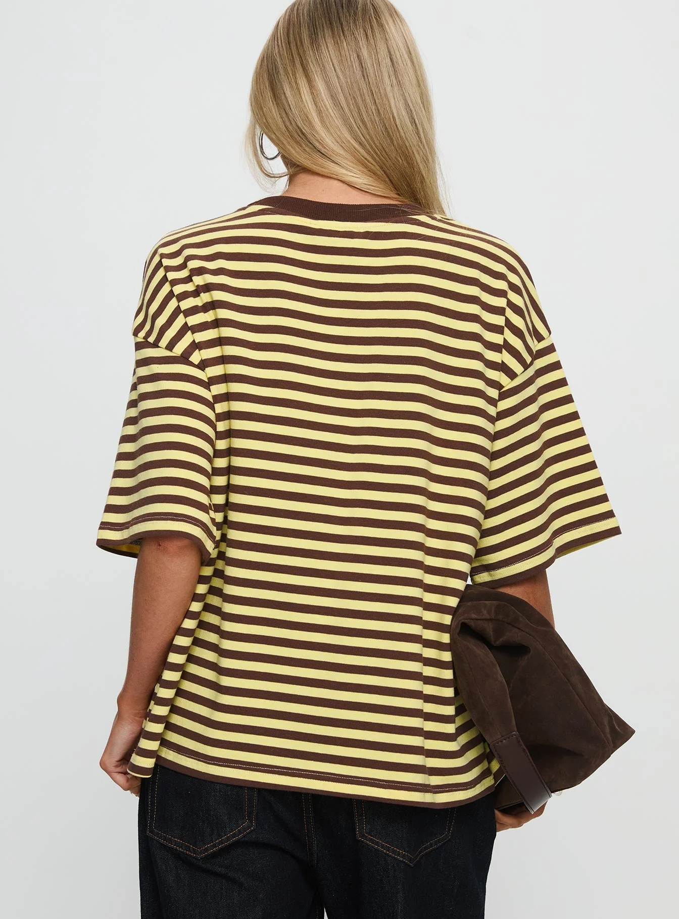 Settle Down Short Sleeve Top Yellow / Brown Stripe - Image 5