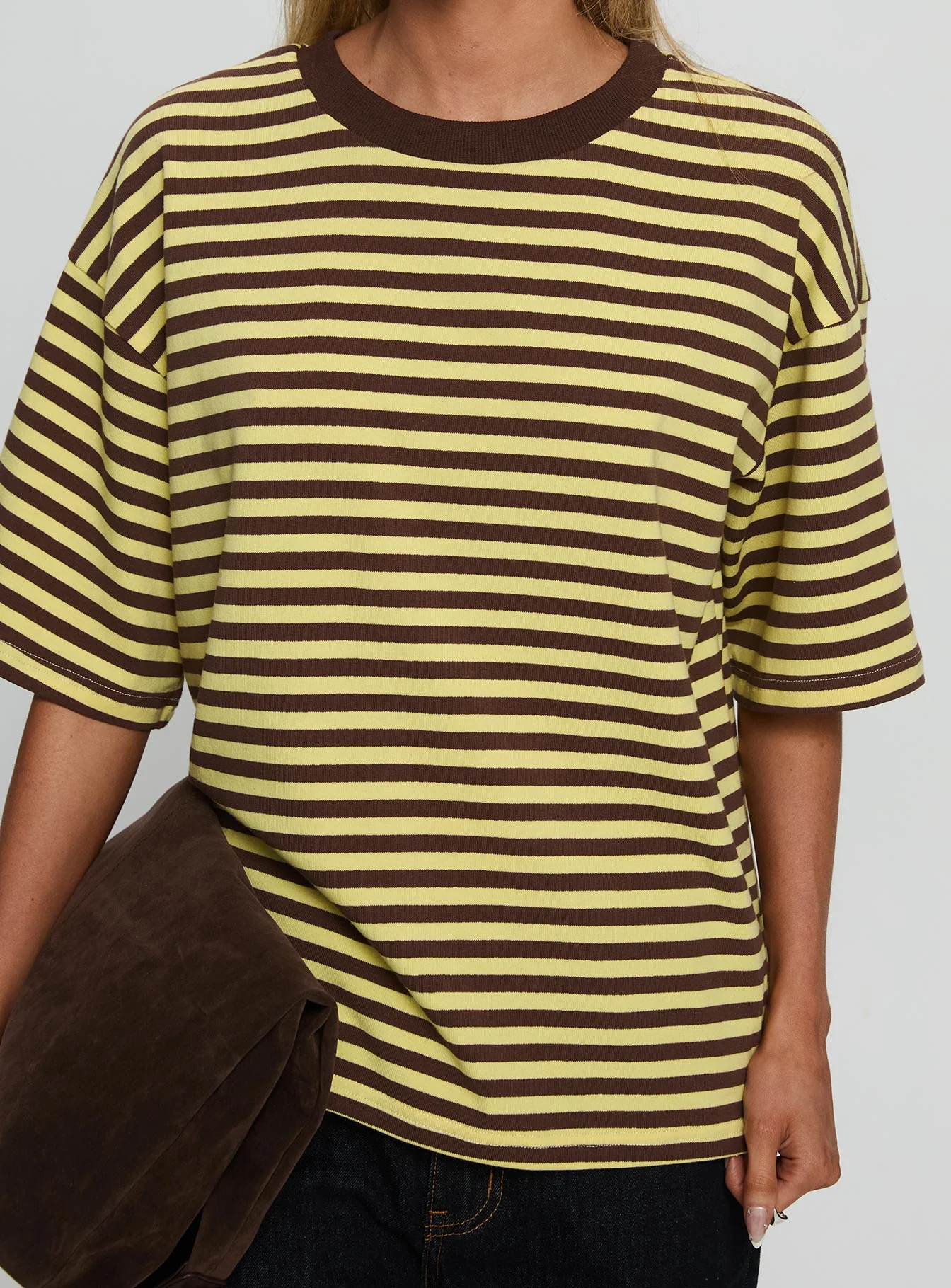 Settle Down Short Sleeve Top Yellow / Brown Stripe - Image 6
