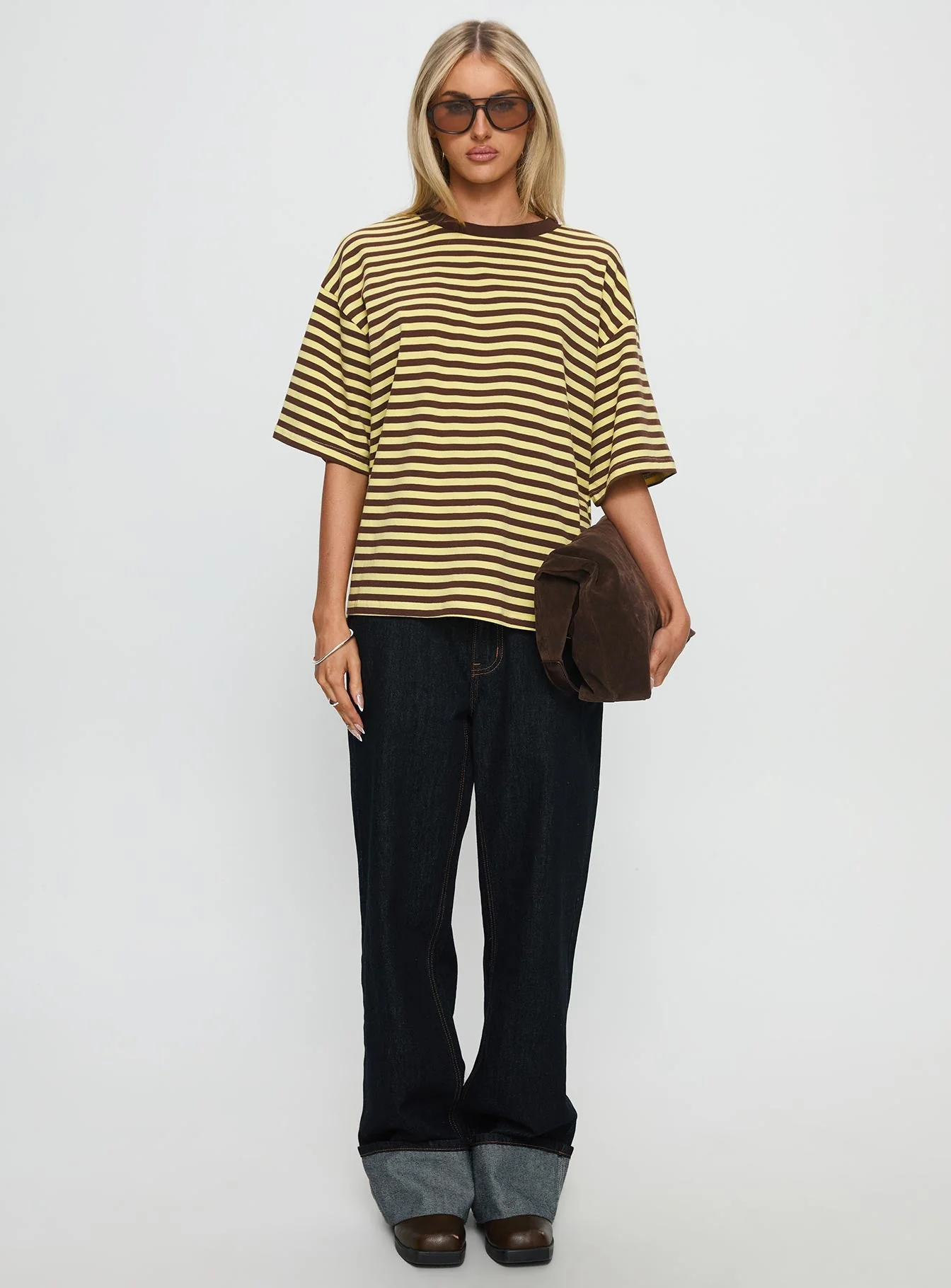 Settle Down Short Sleeve Top Yellow / Brown Stripe - Image 7