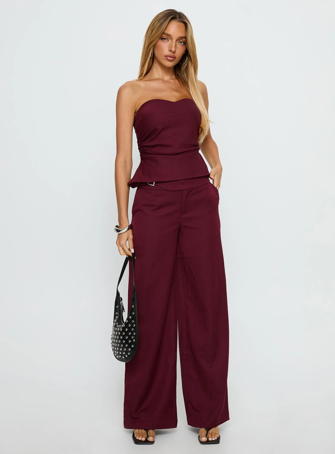 Keighly Strapless Draped Top Berry Pinstripe - Image 3