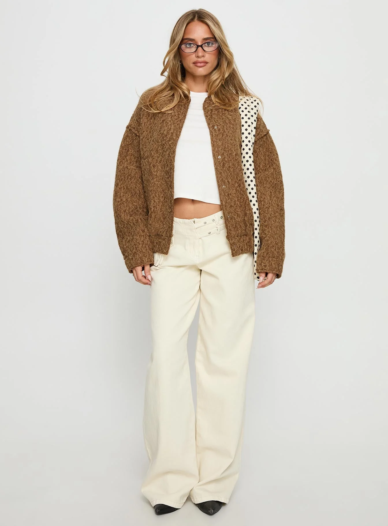 Kemberly Soft Textured Bomber Jacket Brown - Image 3