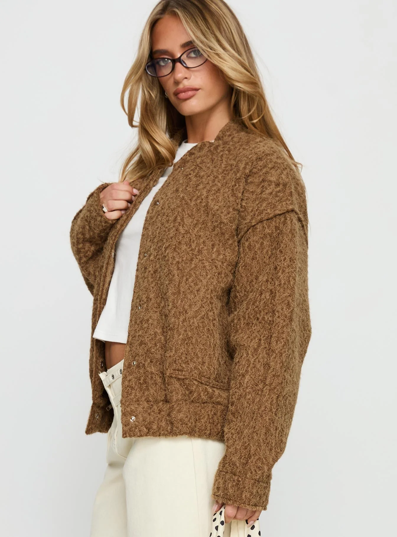 Kemberly Soft Textured Bomber Jacket Brown - Image 4