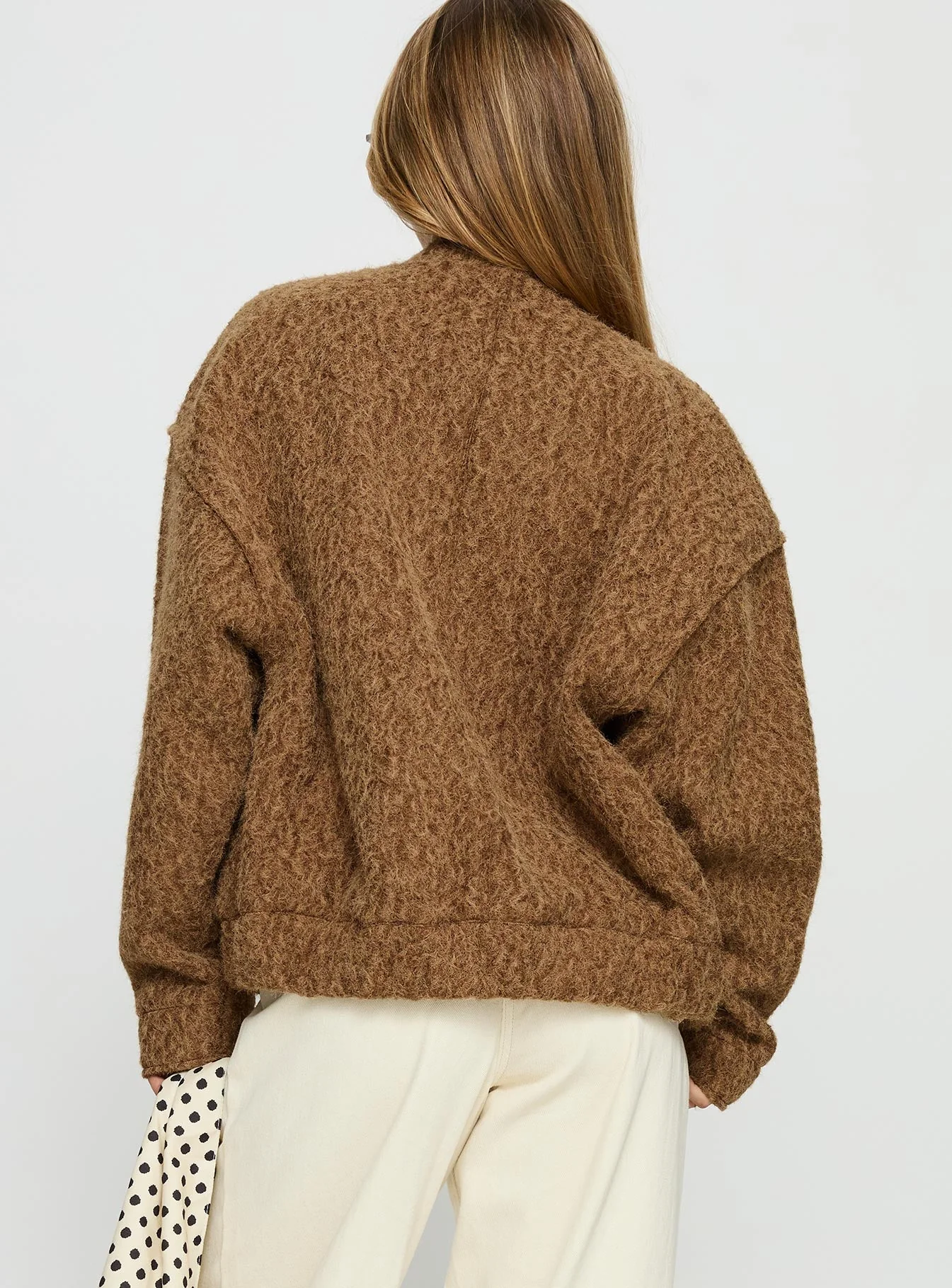 Kemberly Soft Textured Bomber Jacket Brown - Image 5