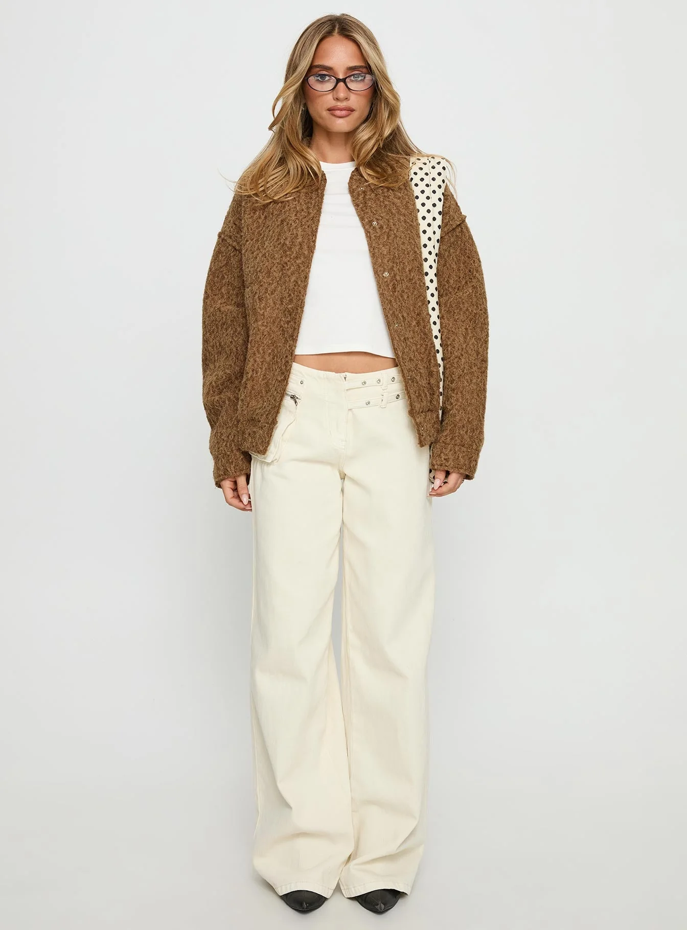 Kemberly Soft Textured Bomber Jacket Brown - Image 7