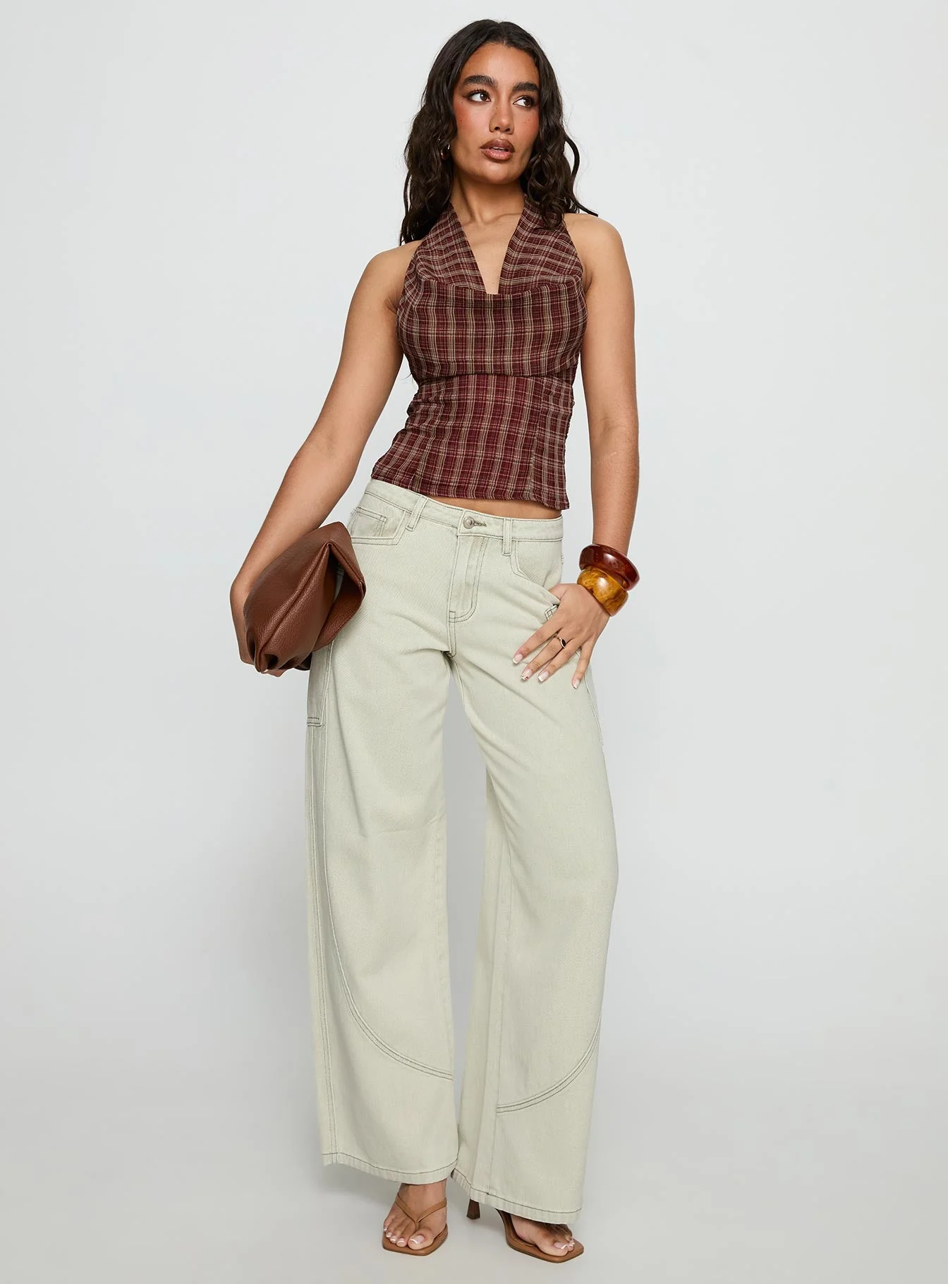Kendia Plunge Halter Top Red Check - Image 3