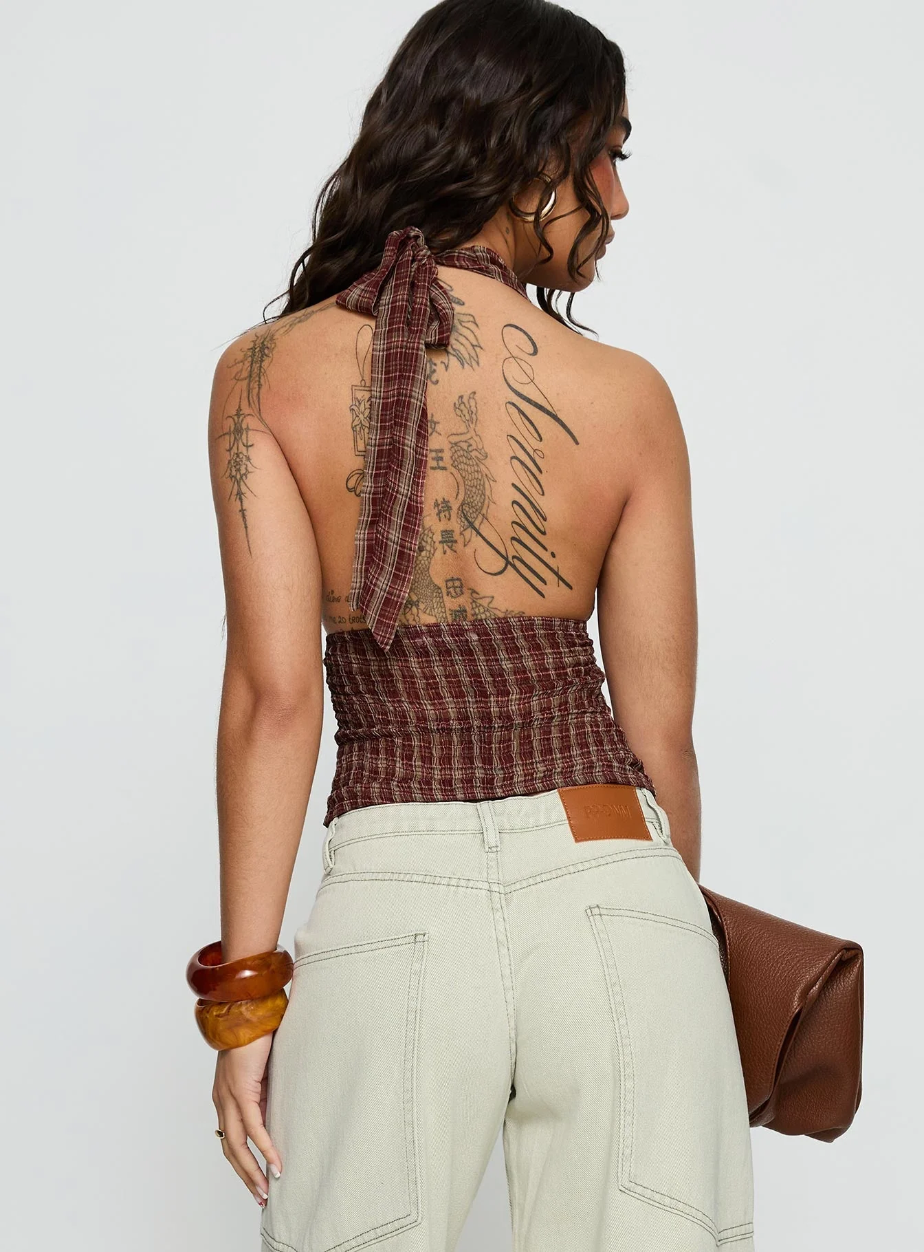 Kendia Plunge Halter Top Red Check - Image 5