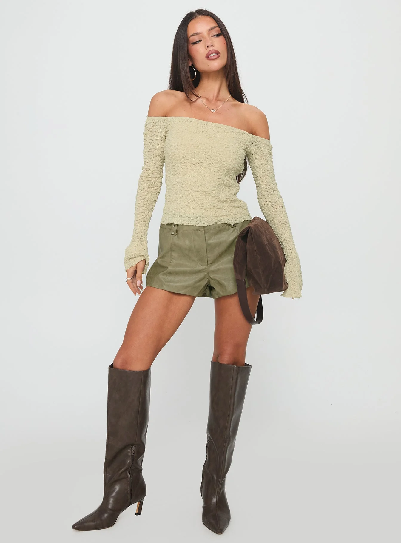 Kenickie Stud Micro Shorts Khaki - Image 3