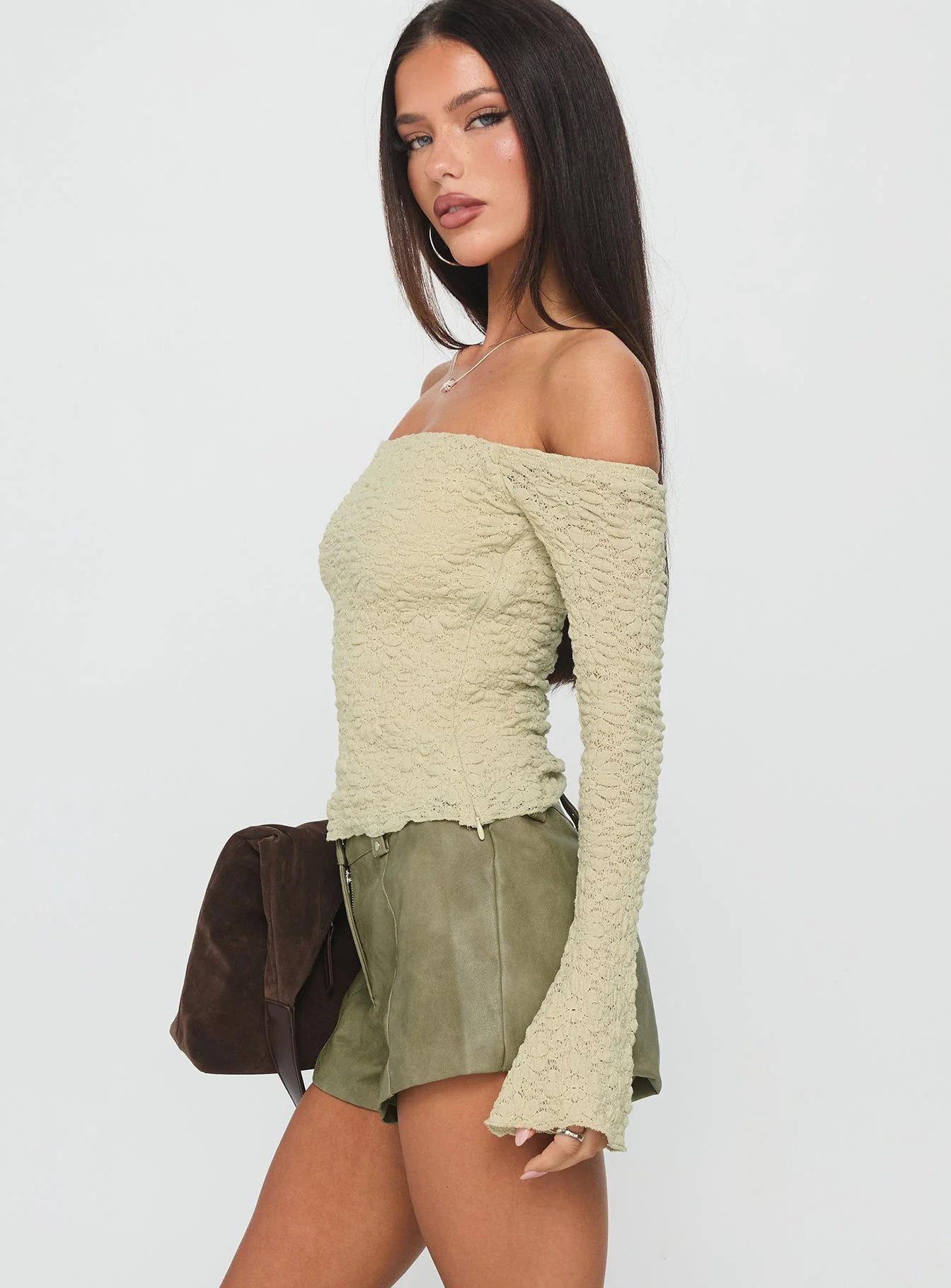Kenickie Stud Micro Shorts Khaki - Image 4