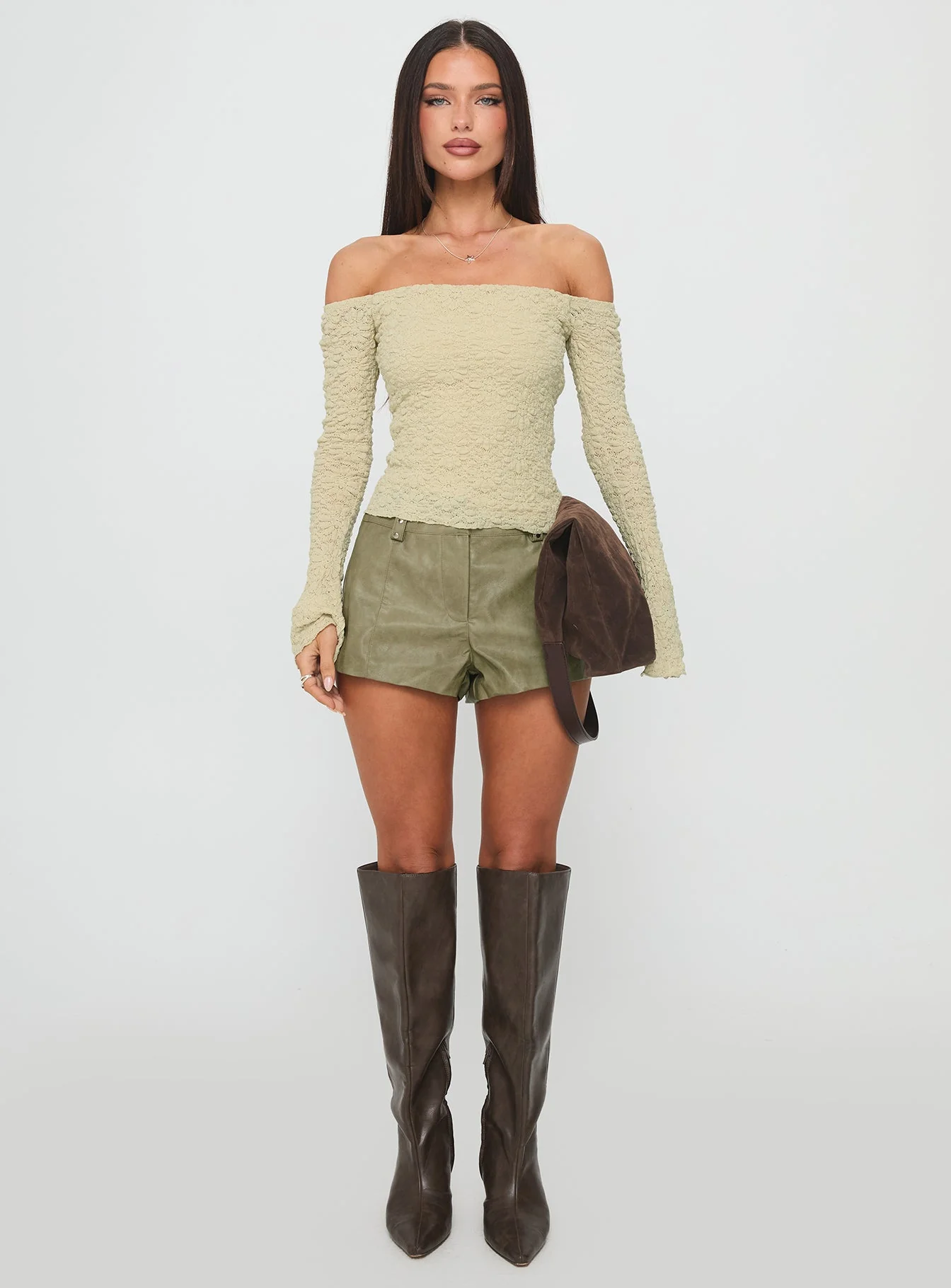 Kenickie Stud Micro Shorts Khaki - Image 7