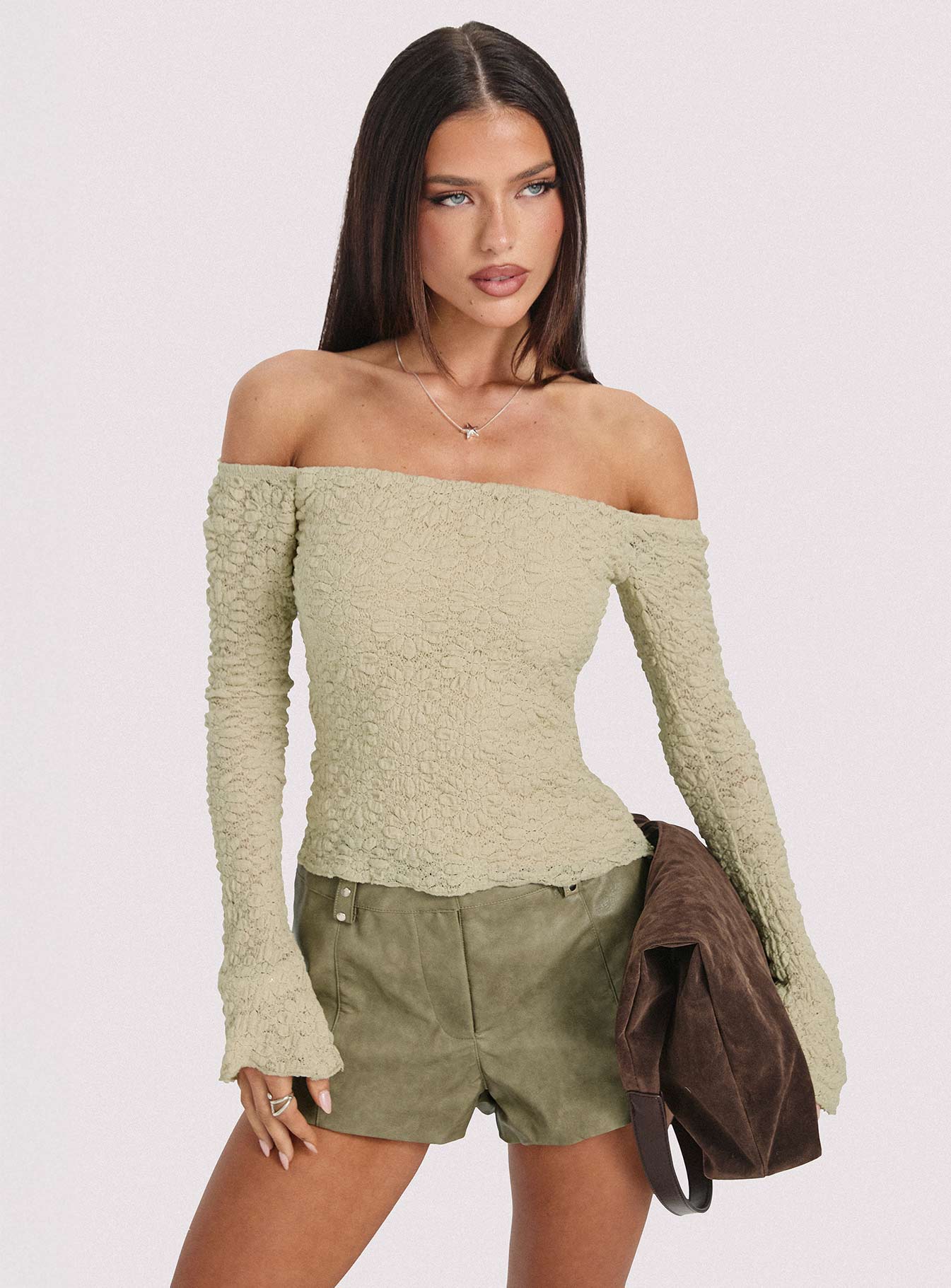 Kenickie Stud Micro Shorts Khaki - Image 8