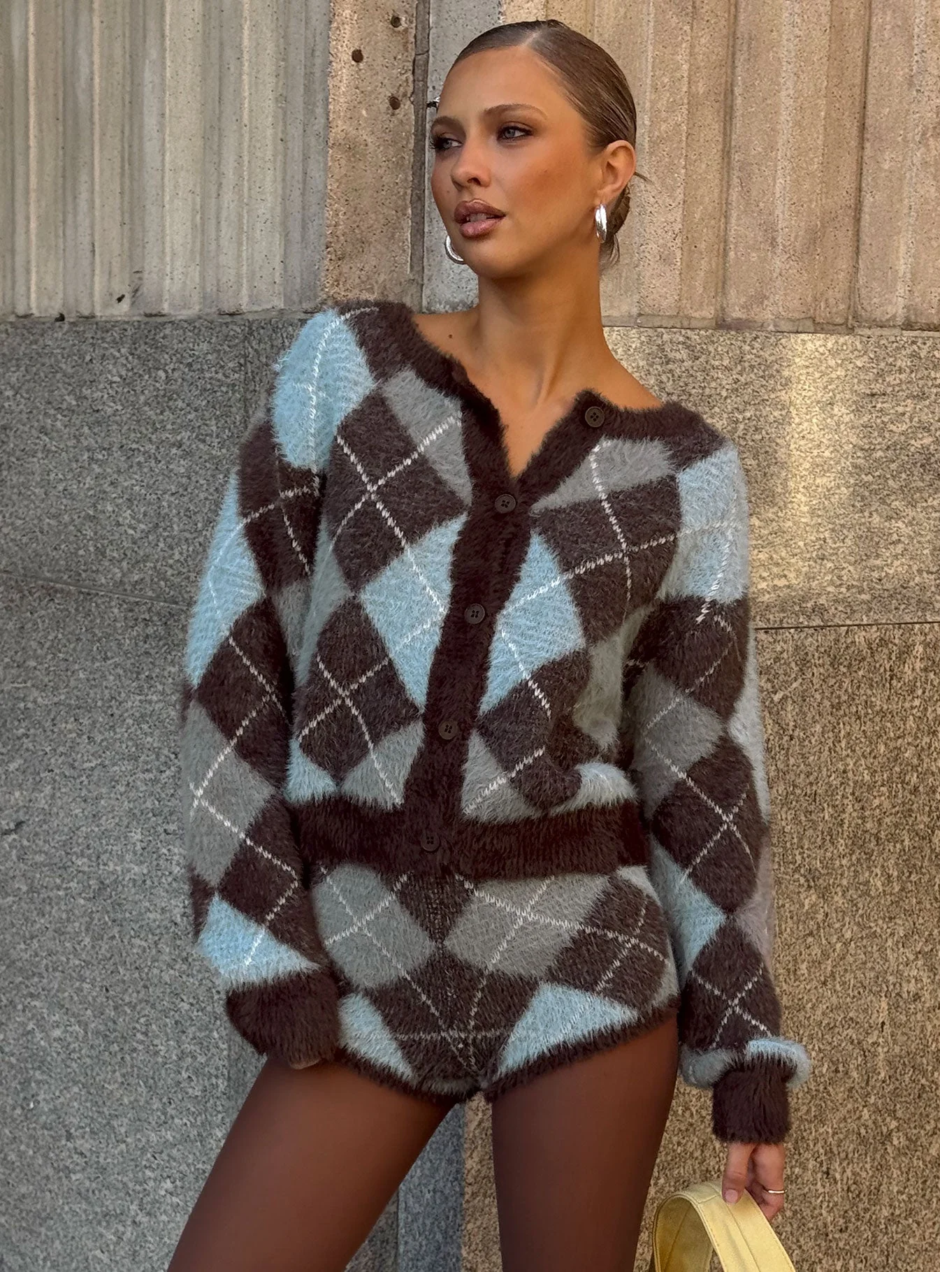 Kenlea Button Up Cardigan Blue Argyle - Image 12