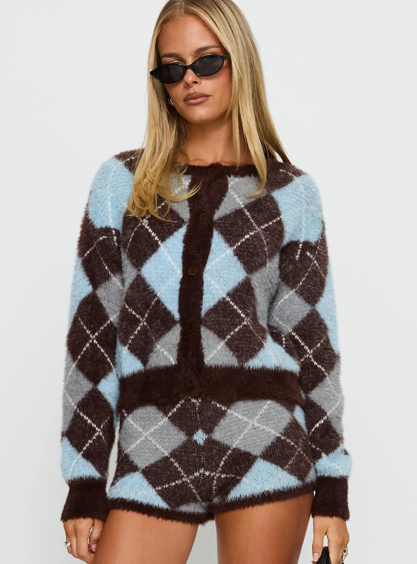 Kenlea Button Up Cardigan Blue Argyle - Image 2