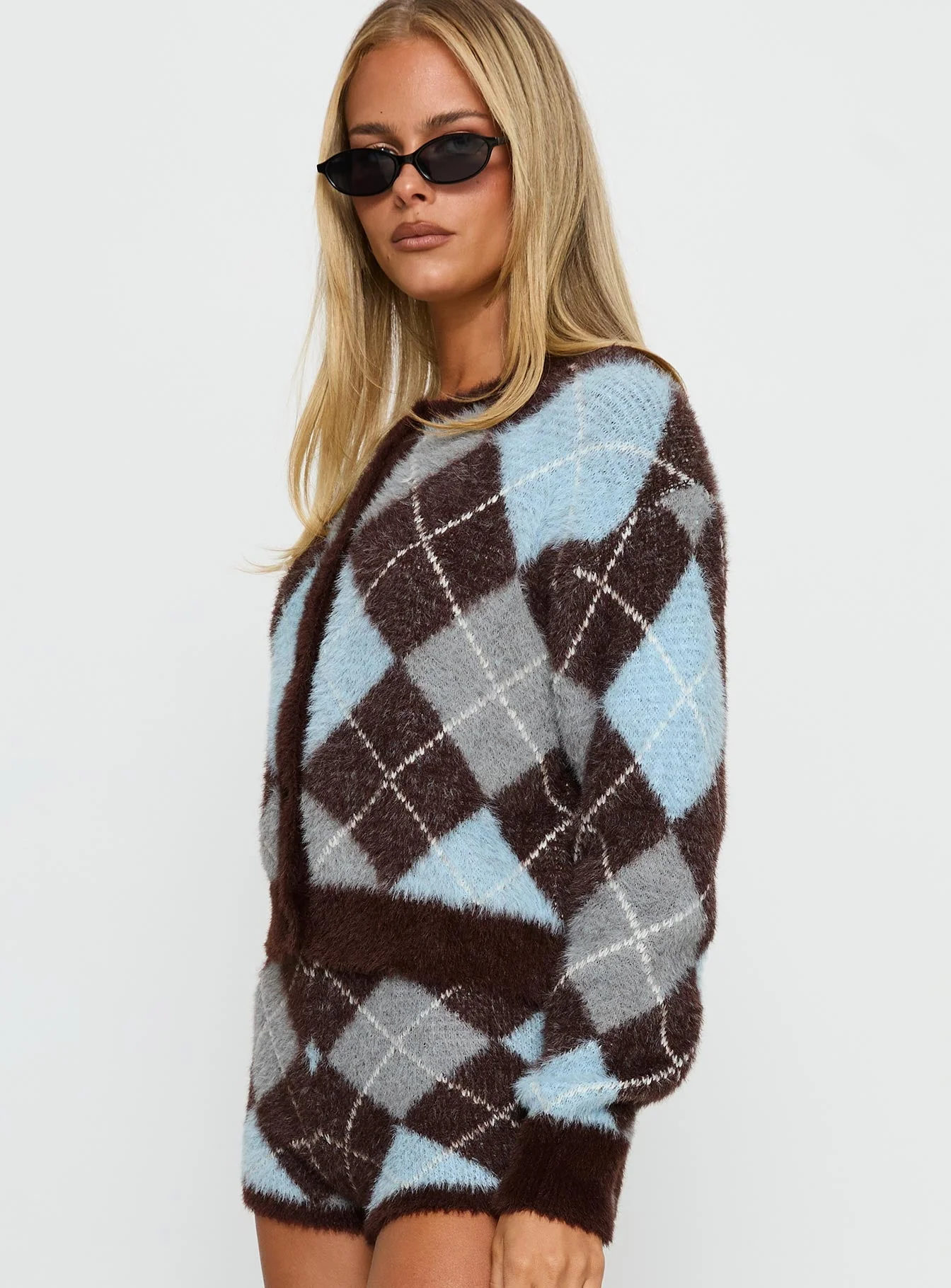 Kenlea Button Up Cardigan Blue Argyle - Image 4