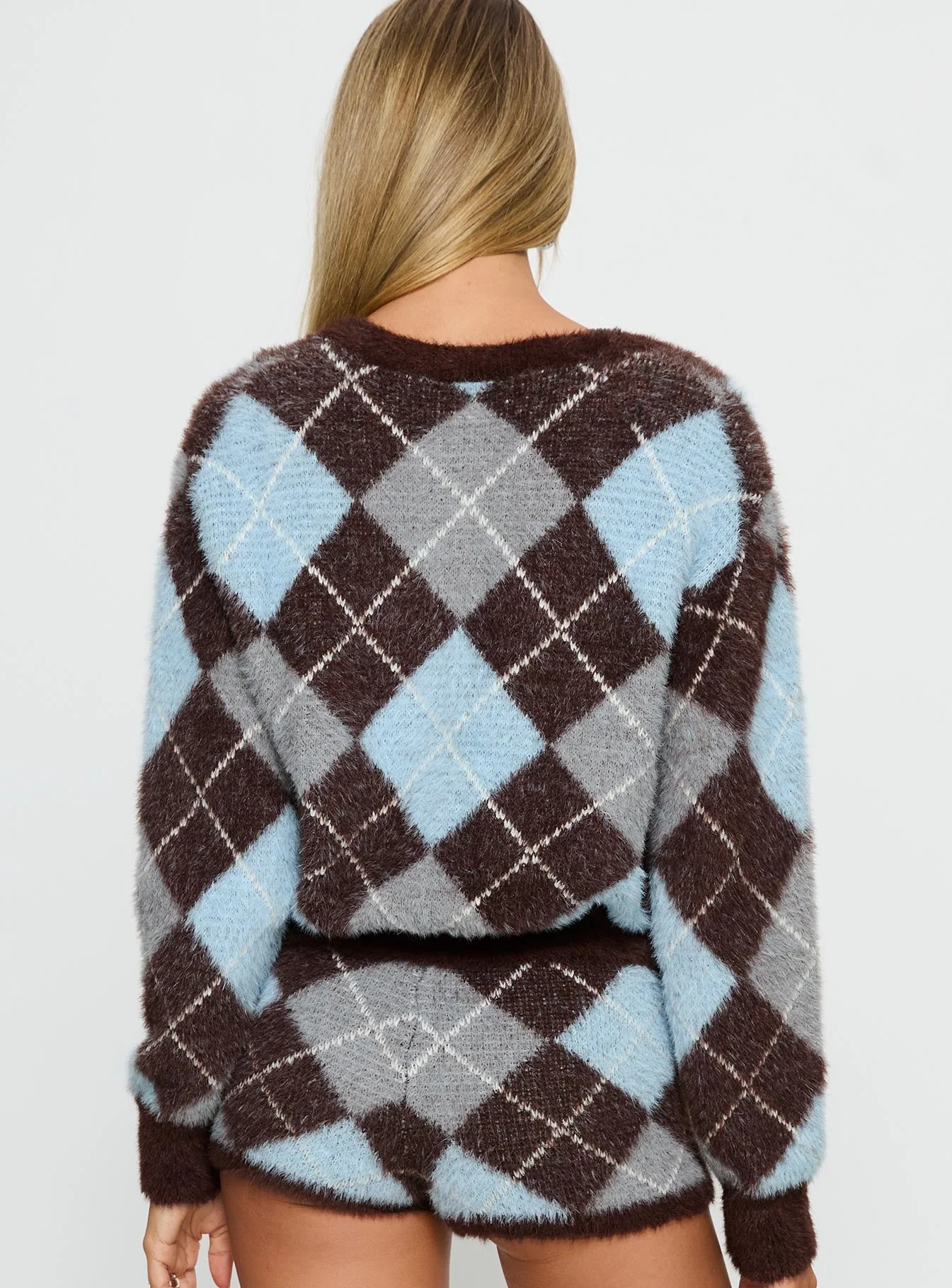 Kenlea Button Up Cardigan Blue Argyle - Image 5