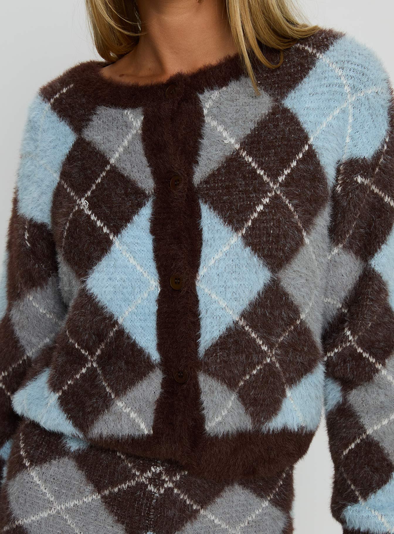 Kenlea Button Up Cardigan Blue Argyle - Image 6