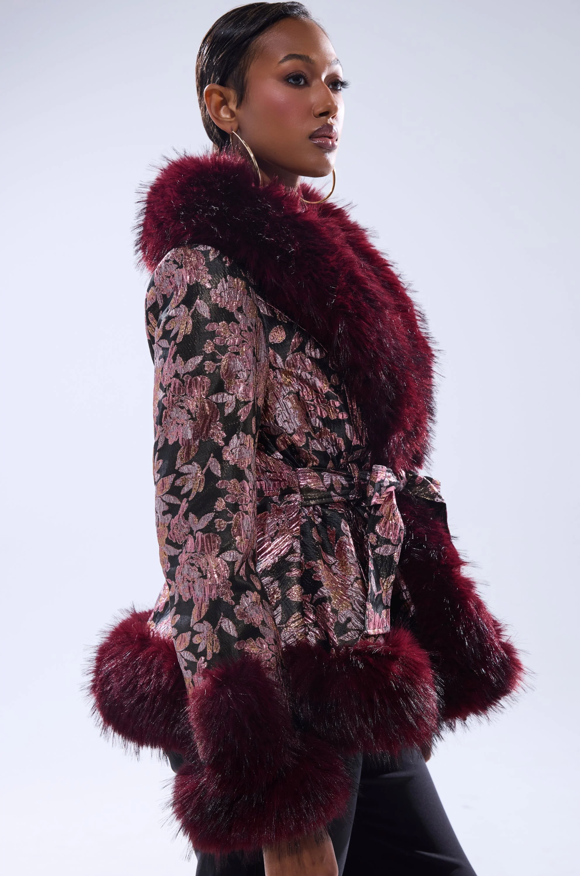 KENZY FUR TRIM MOTO IN PINK MULTI - Image 5