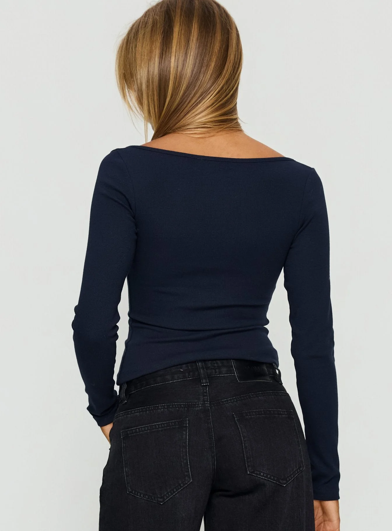 Keslie Long Sleeve Henley Top Navy - Image 4
