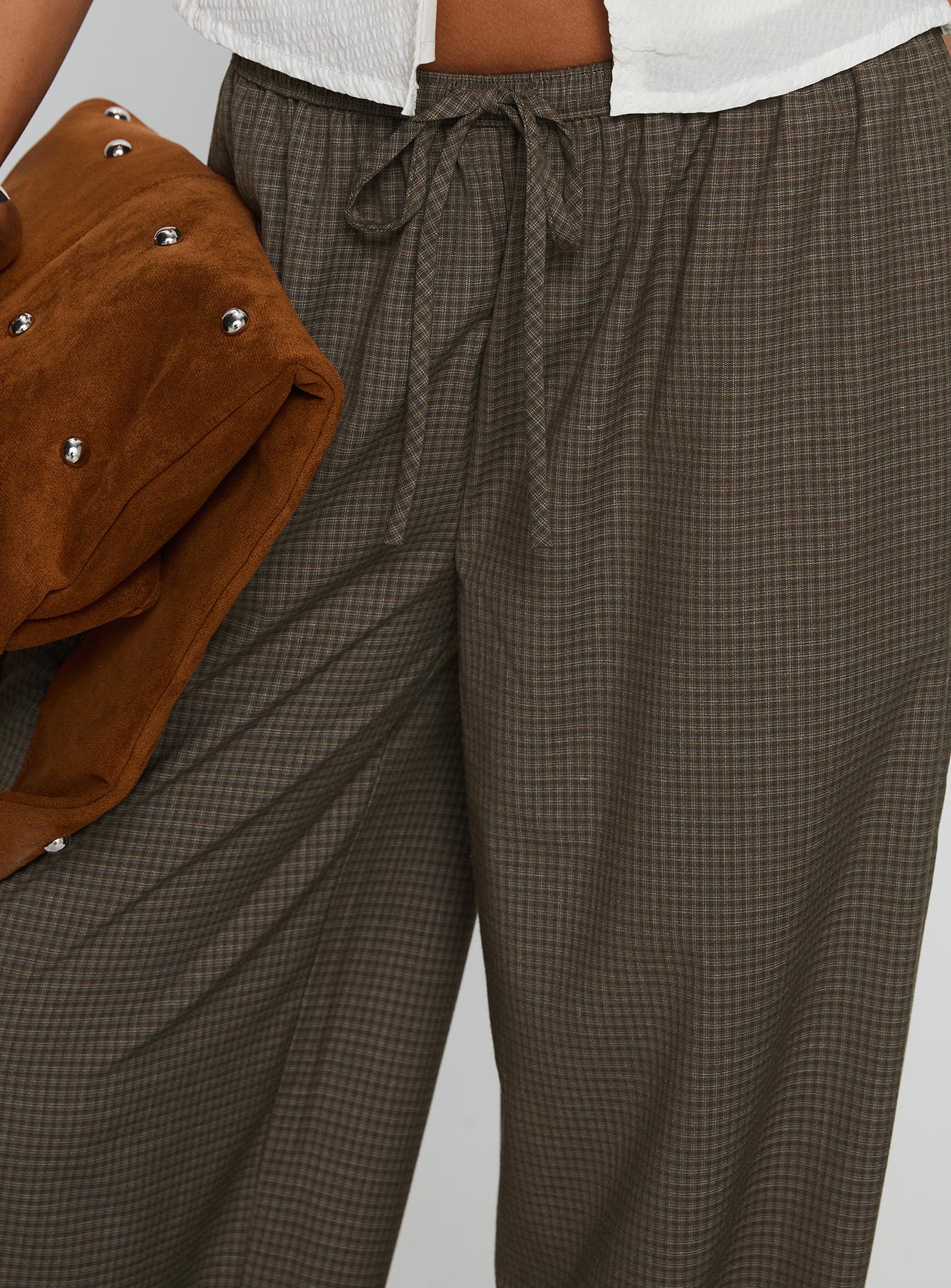 Ketrina Tie Waist Pants Brown Plaid - Image 5