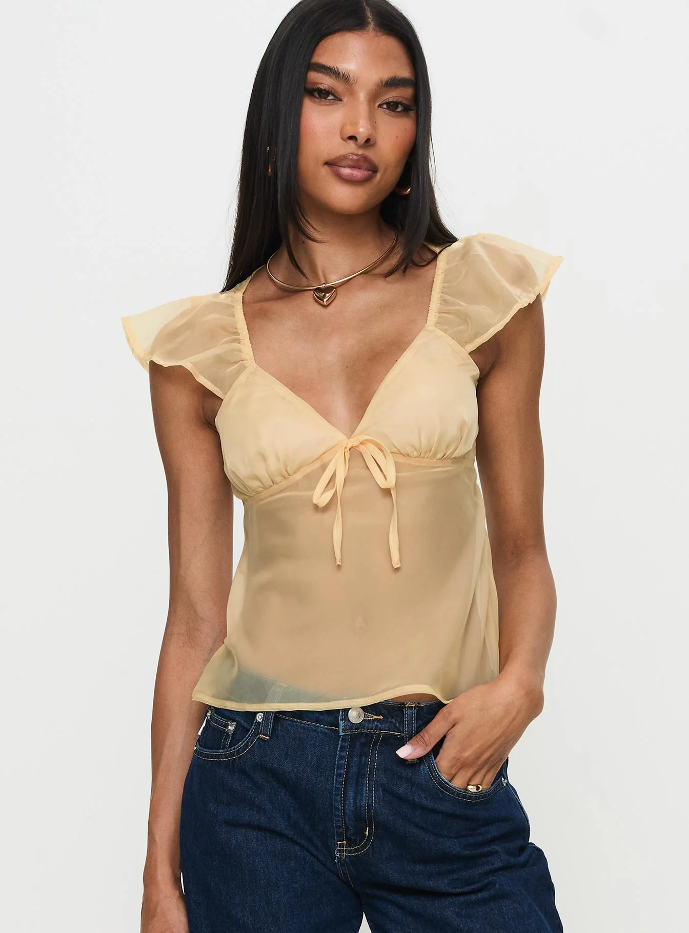 Keysia Cap Sleeve Sheer Top Apricot - Image 2