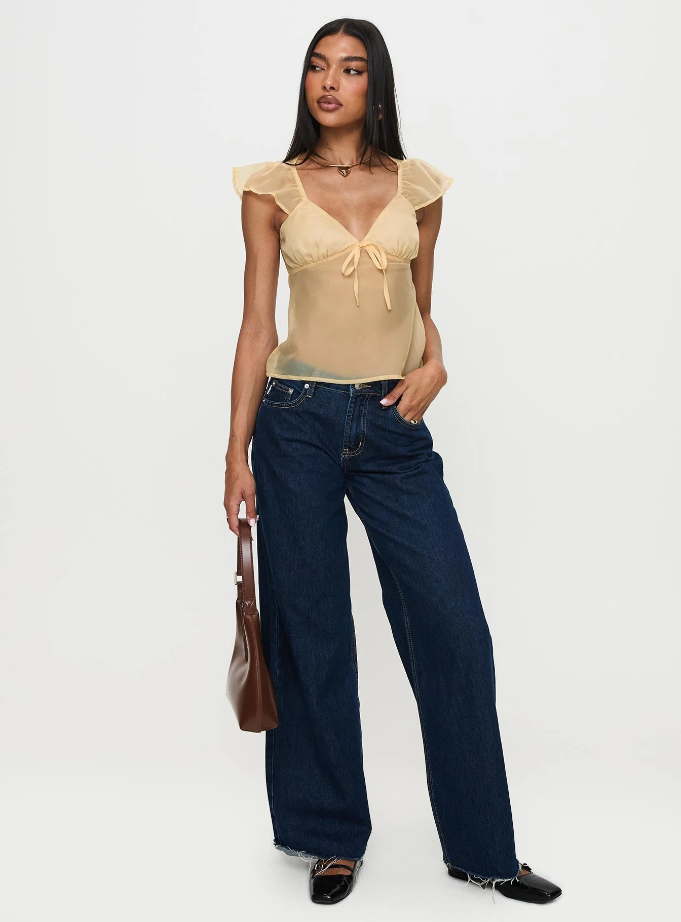 Keysia Cap Sleeve Sheer Top Apricot - Image 3