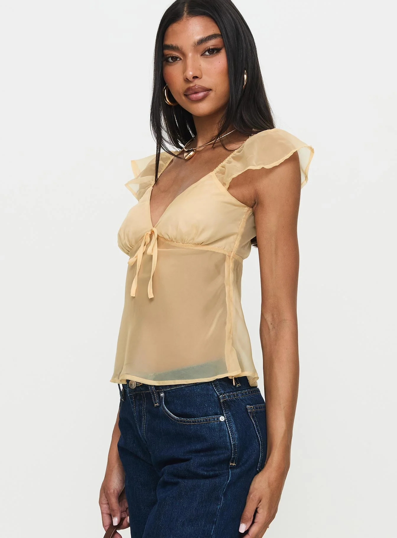 Keysia Cap Sleeve Sheer Top Apricot - Image 4