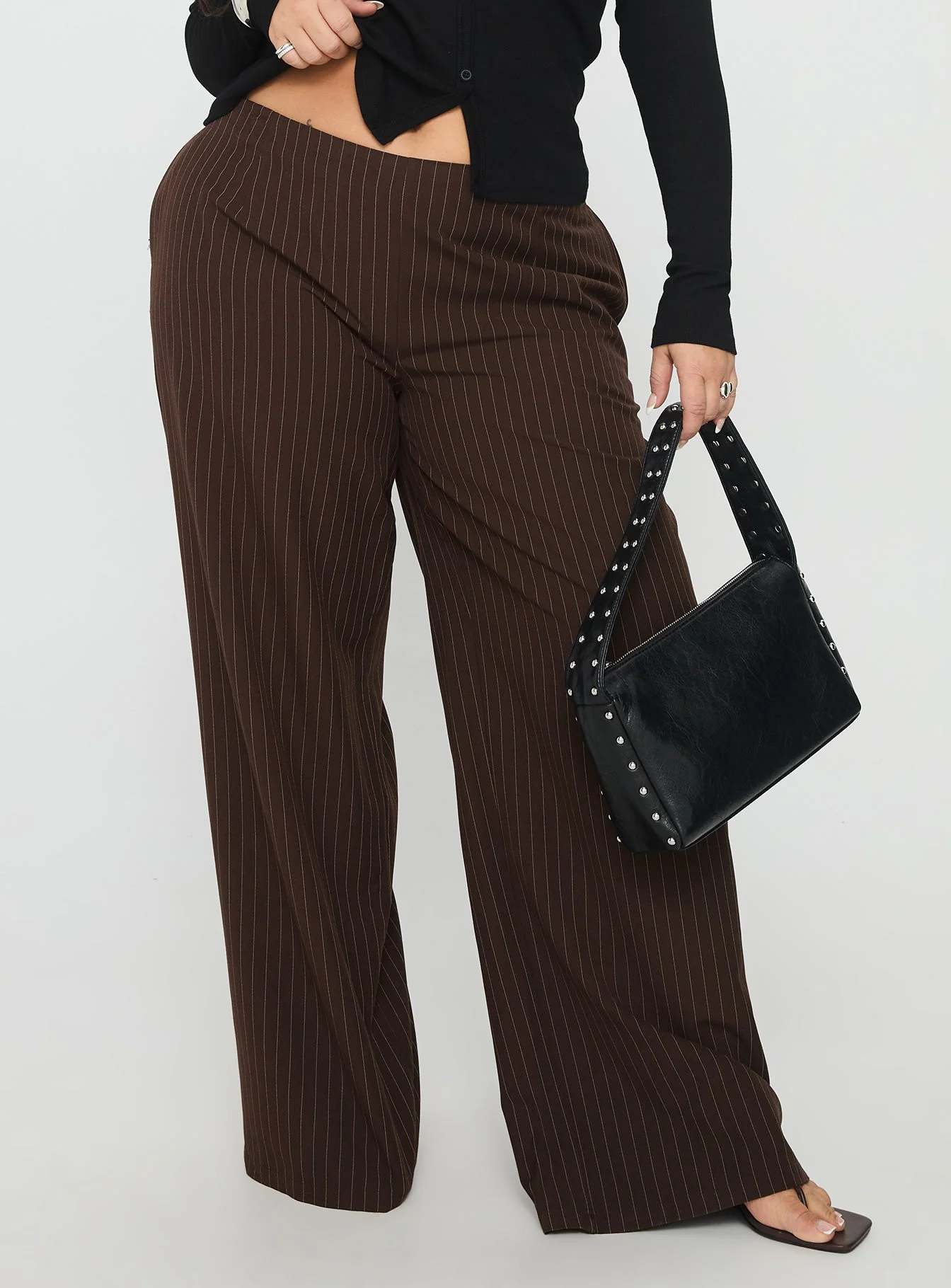 Khane Low Rise Wide Leg Pant Brown Pinstripe Curve - Image 2
