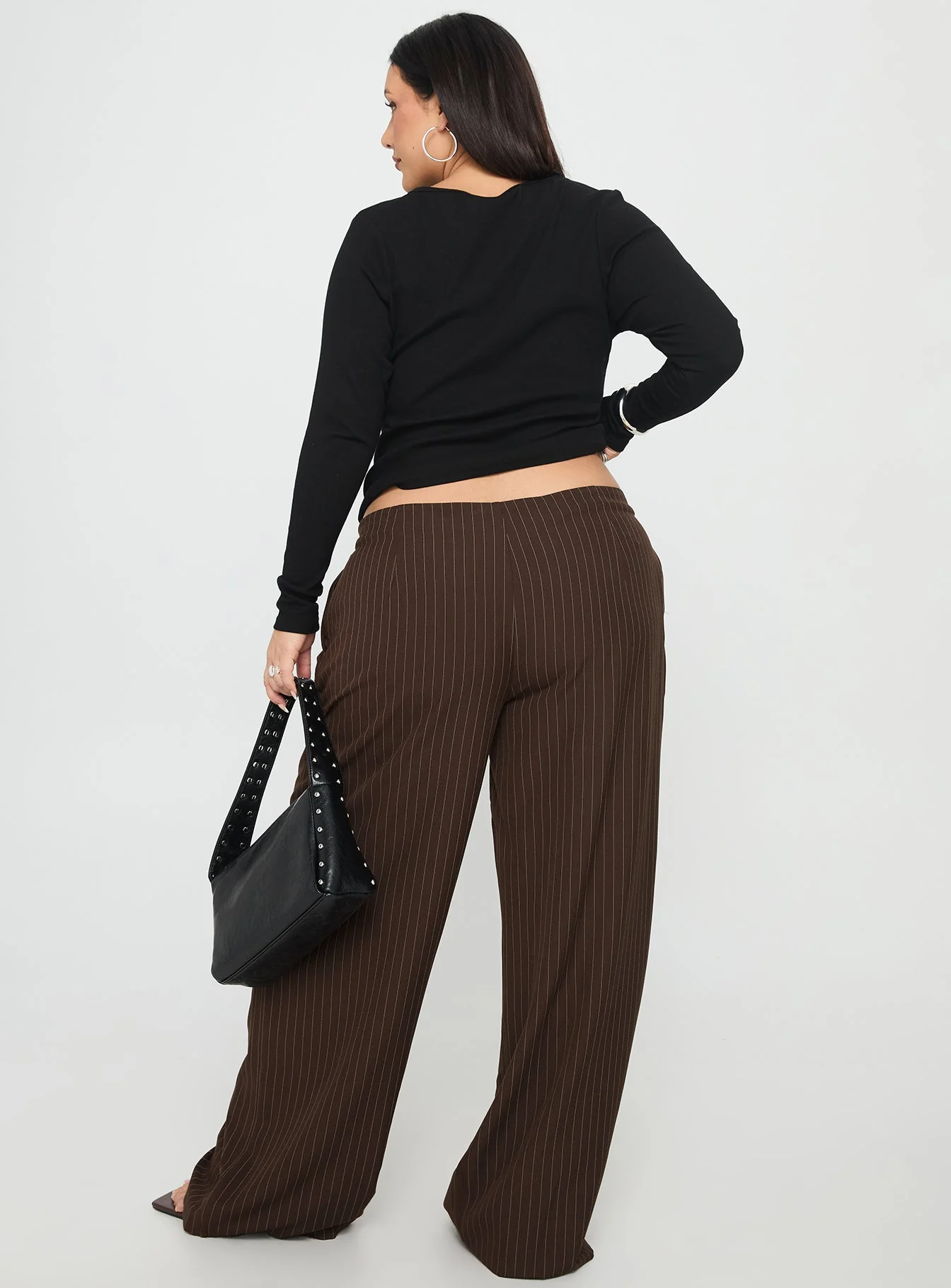 Khane Low Rise Wide Leg Pant Brown Pinstripe Curve - Image 5