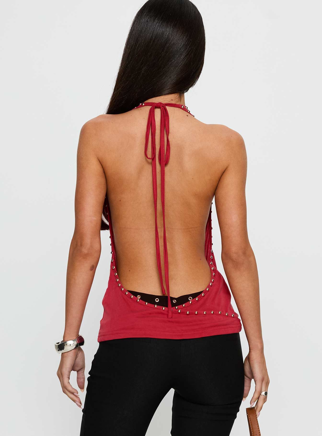 Khoda Studded Halter Top Burgundy - Image 5