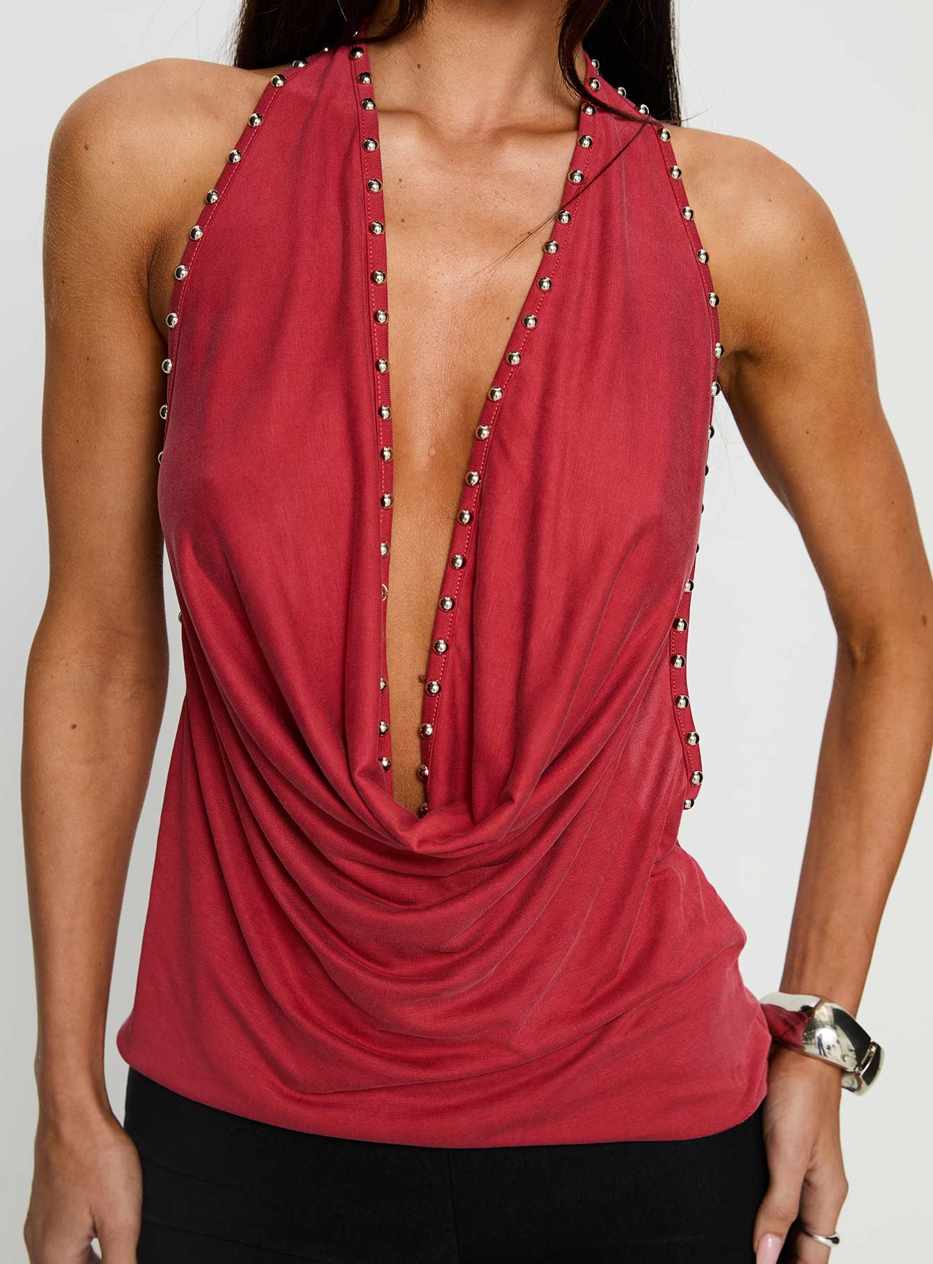 Khoda Studded Halter Top Burgundy - Image 6