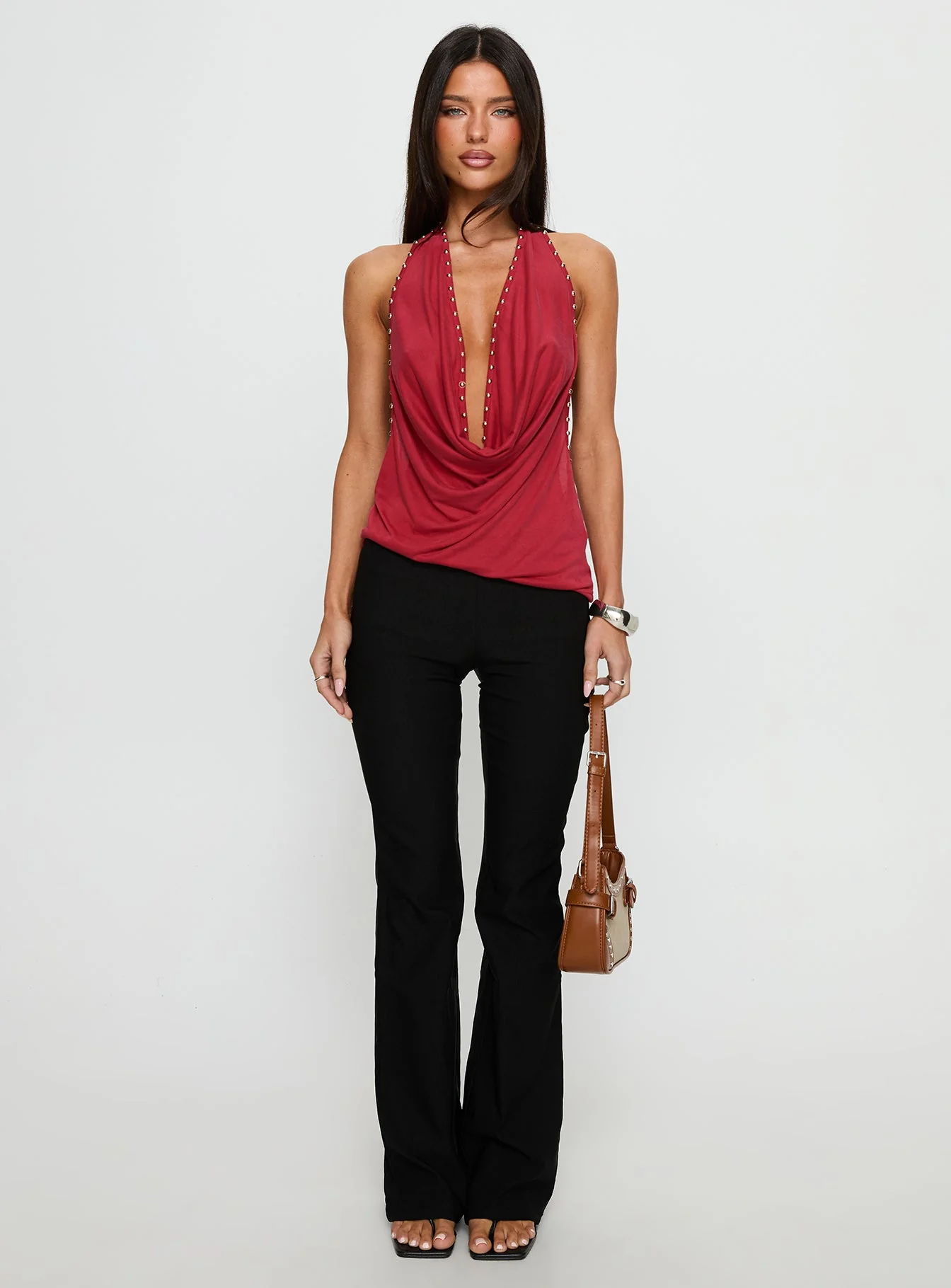 Khoda Studded Halter Top Burgundy - Image 7