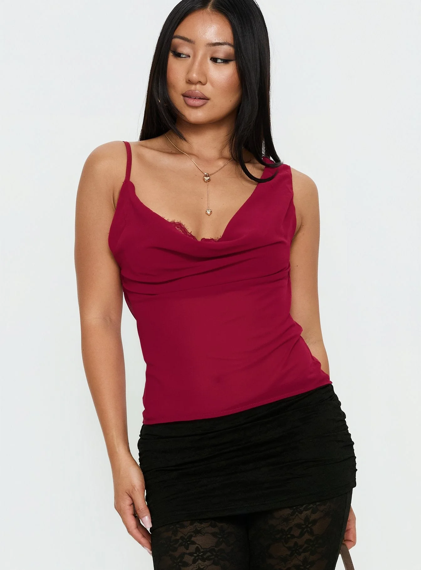 Kiandria Draped Bra Detail Top Cherry - Image 2